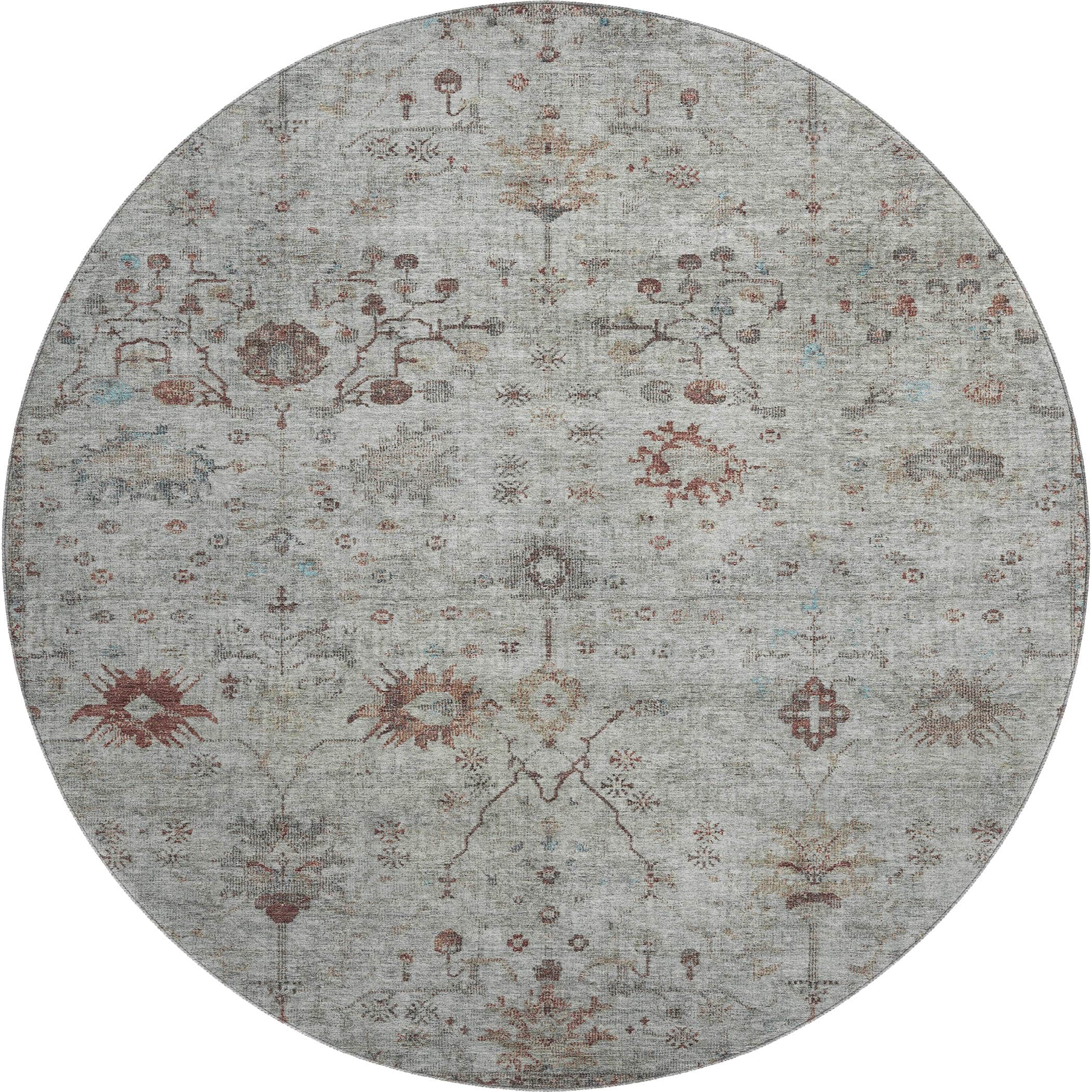 Kotor Machine Washable Traditional Gray Rug 8' x 8' #shape_Round