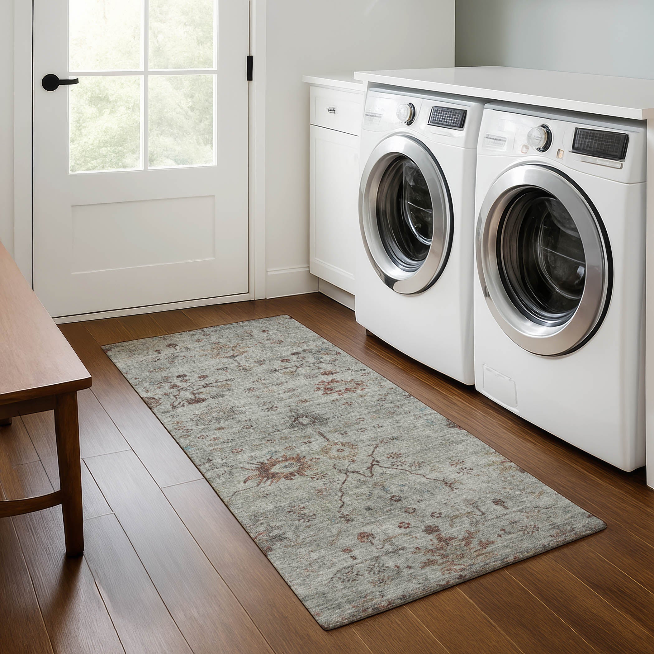 Kotor Machine Washable Traditional Gray Rug 2'3" x 7'6" #shape_Runner