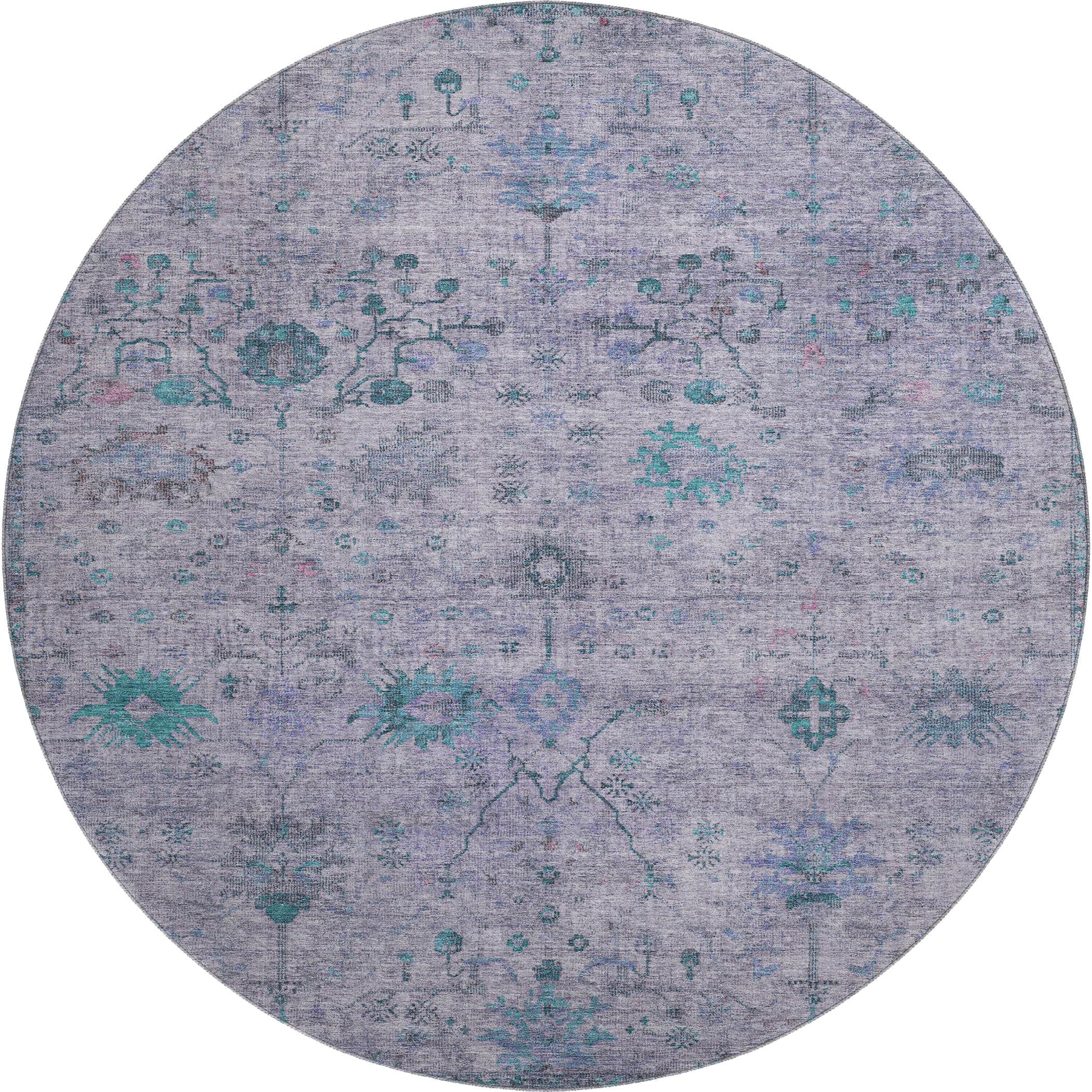Kotor Machine Washable Traditional Lavender Purple Rug 8' x 8' #shape_Round