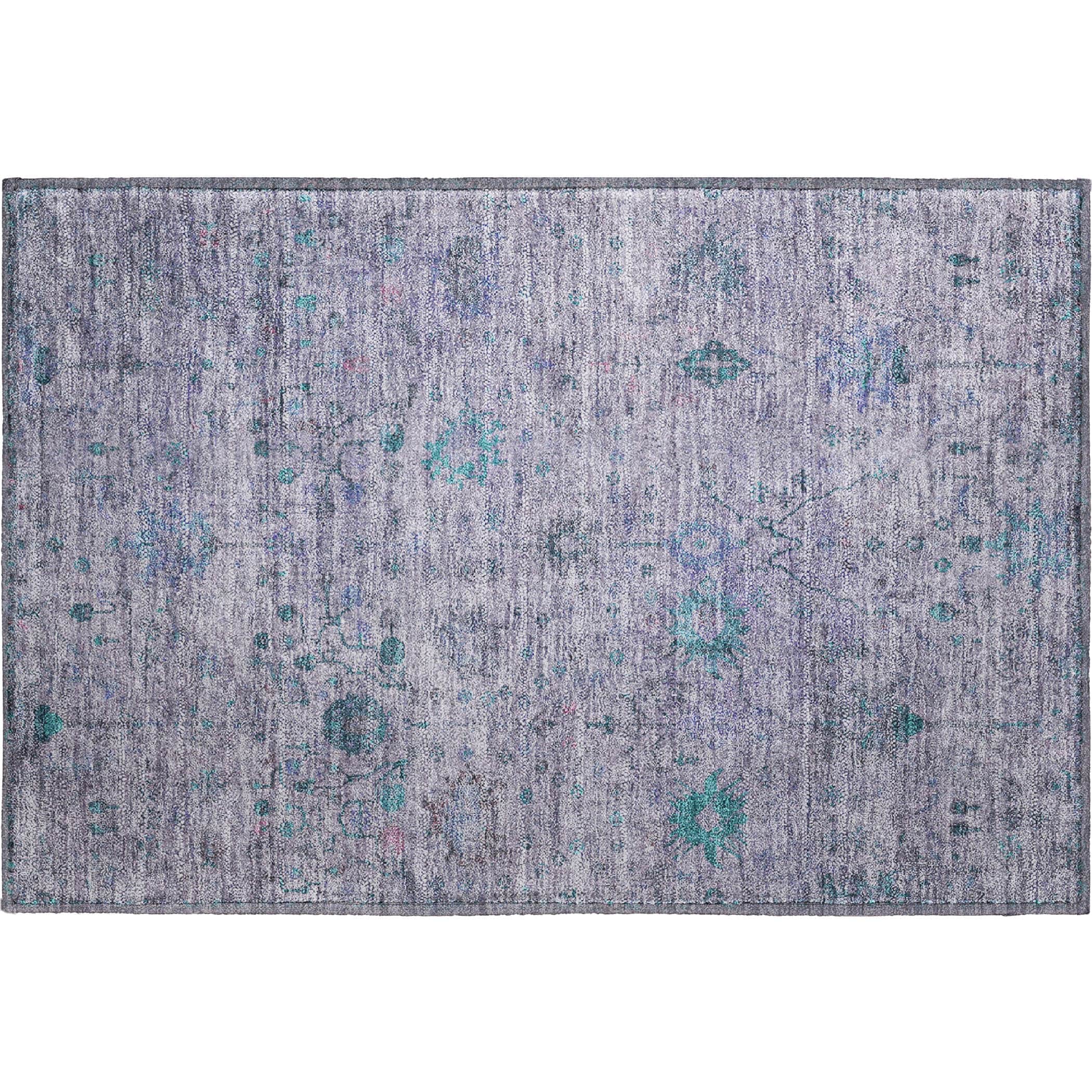Kotor Machine Washable Traditional Lavender Purple Rug 1'8" x 2'6" #shape_Rectangle