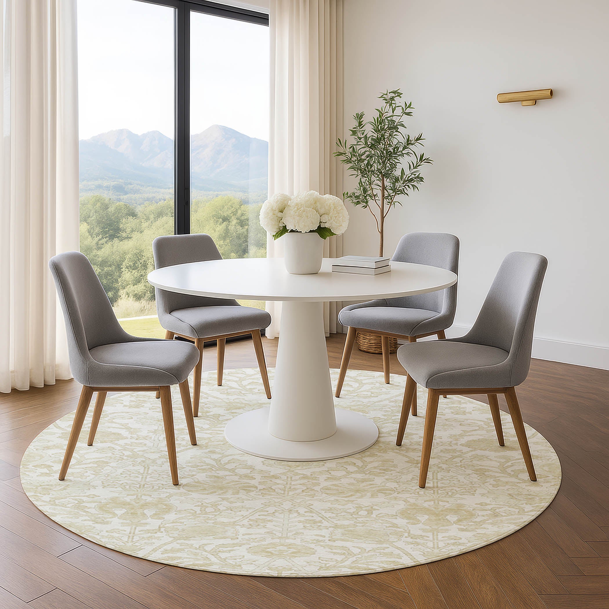 Valletta Machine Washable Traditional Ivory Rug 8' x 8' #shape_Round