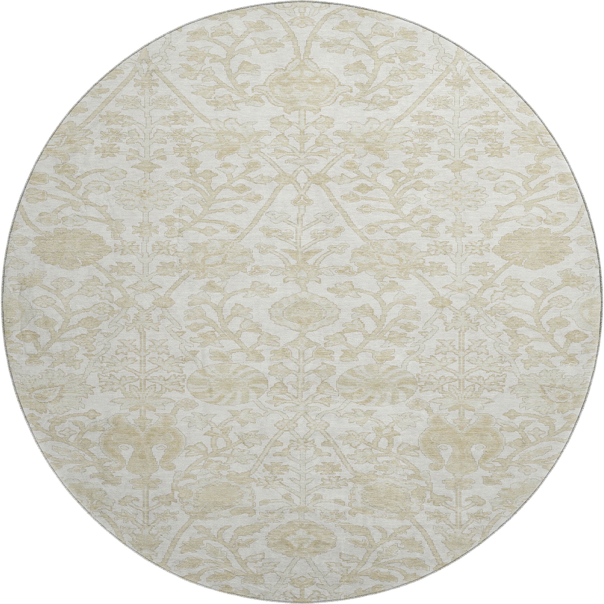 Valletta Machine Washable Traditional Ivory Rug 8' x 8' #shape_Round