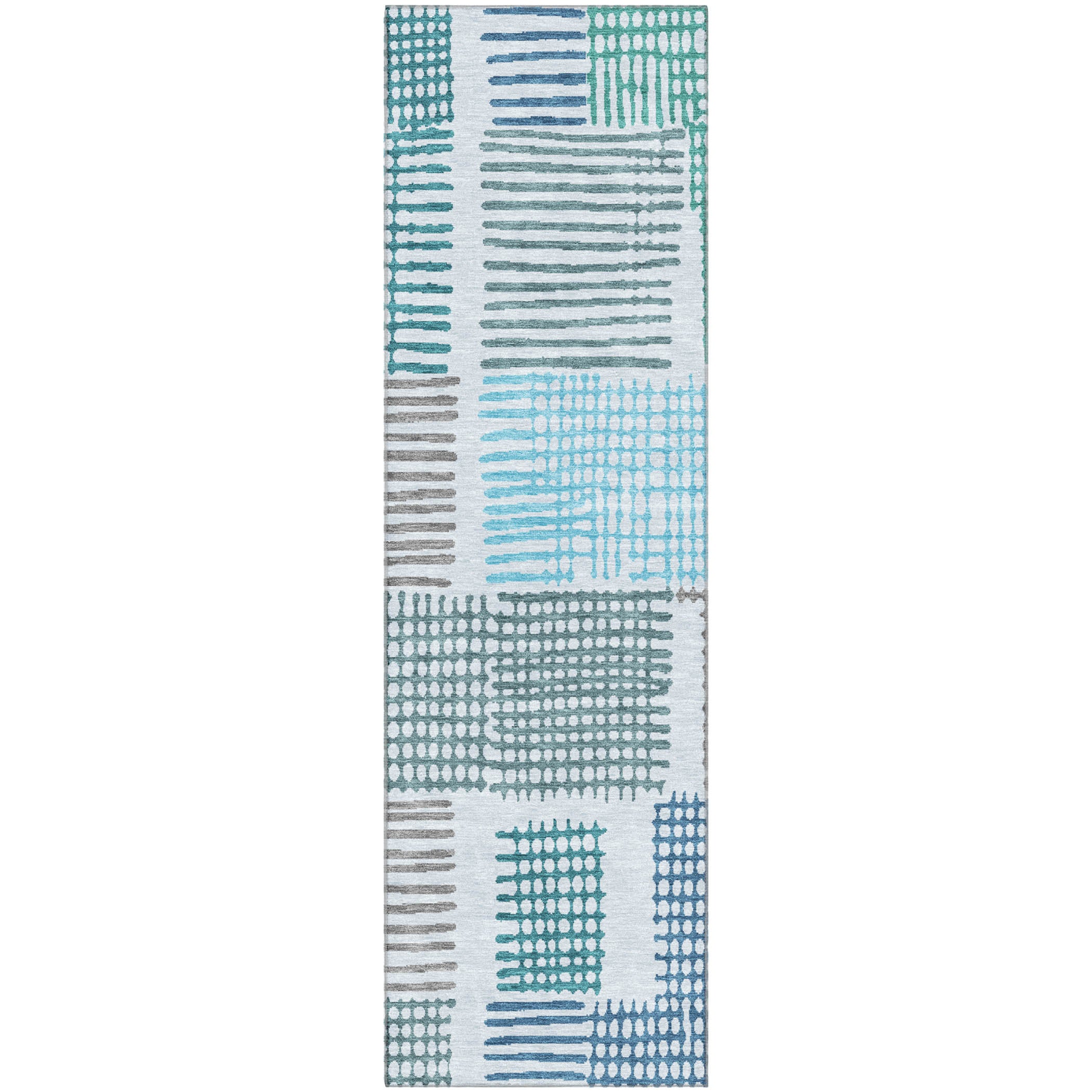 Prague Machine Washable Transitional Aqua Teal Rug 2'3" x 7'6" #shape_Runner