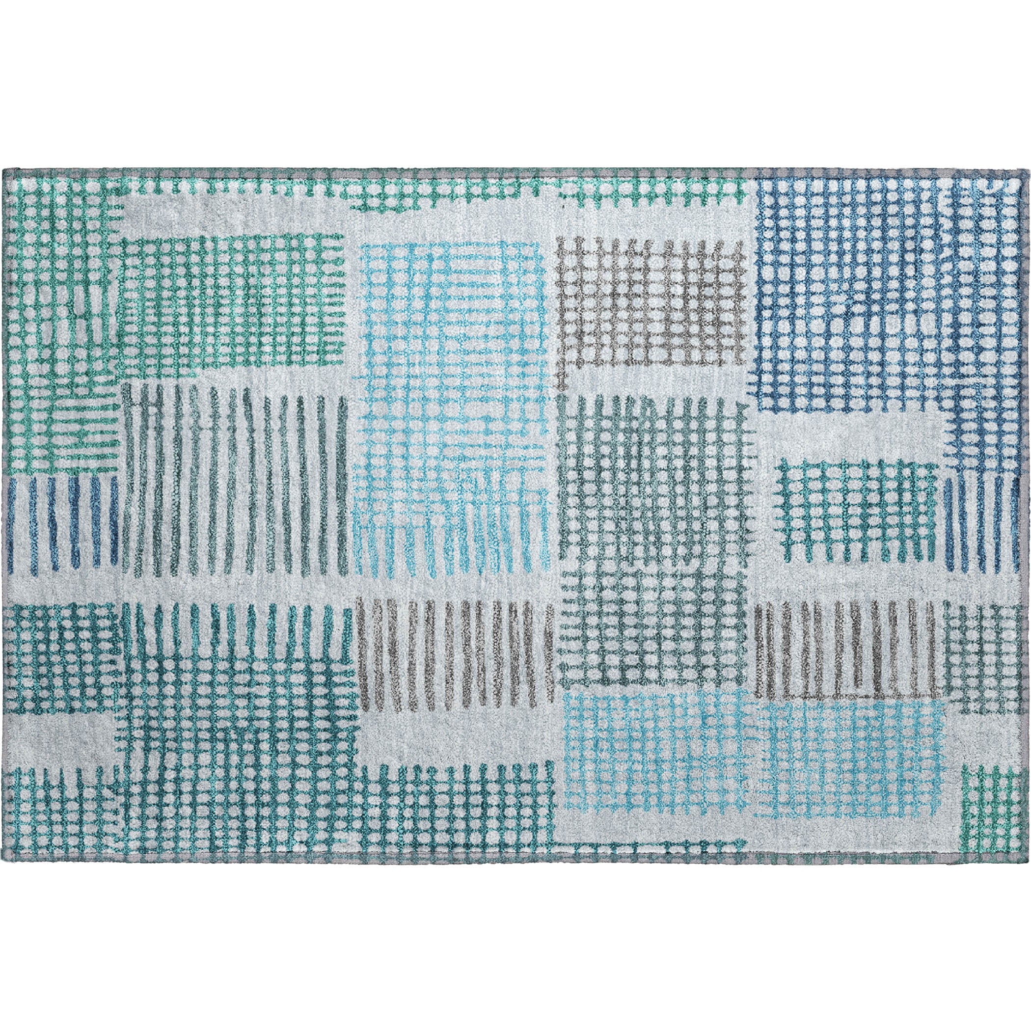 Prague Machine Washable Transitional Aqua Teal Rug 1'8" x 2'6" #shape_Rectangle