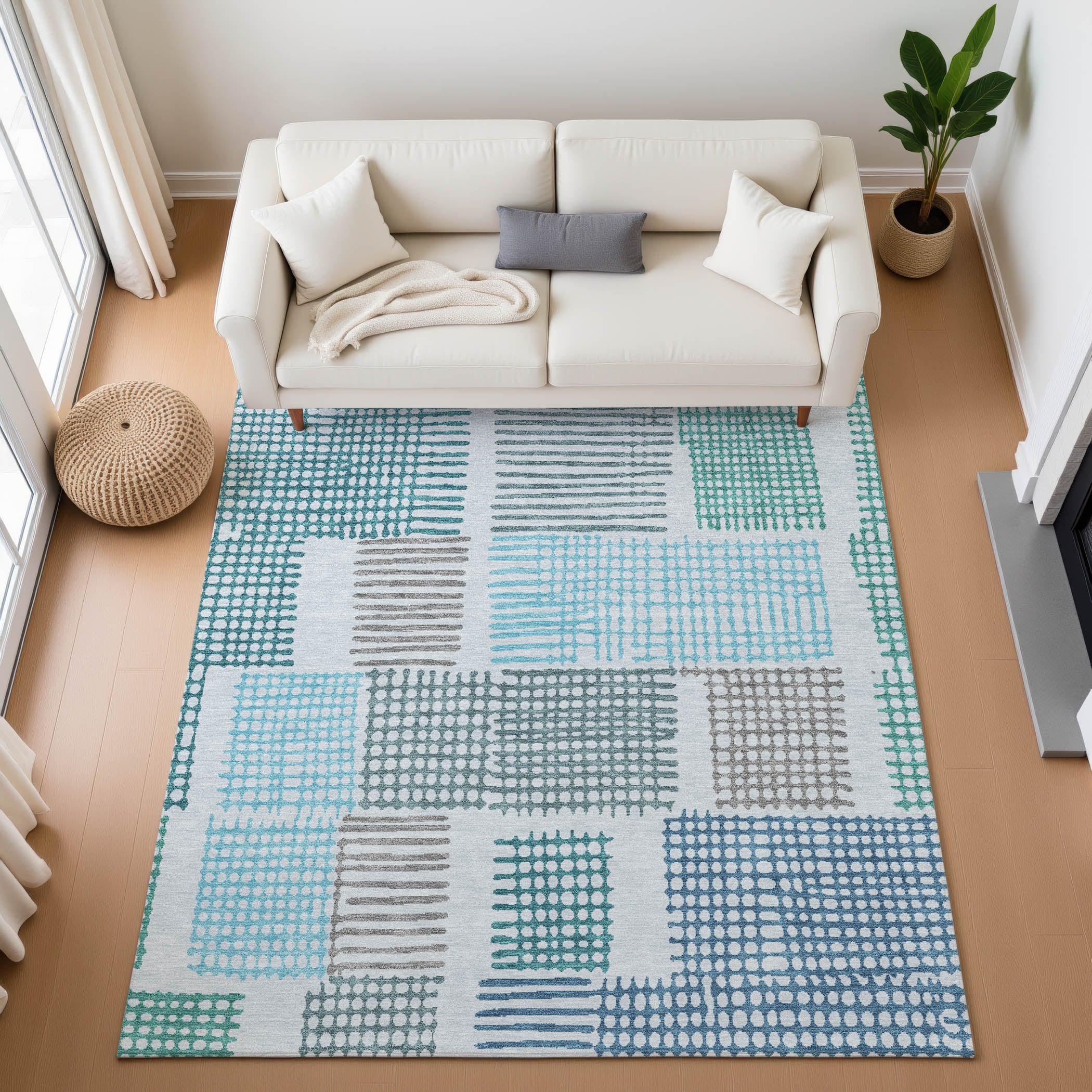 Prague Machine Washable Transitional Aqua Teal Rug 2'6" x 3'10" #shape_Rectangle