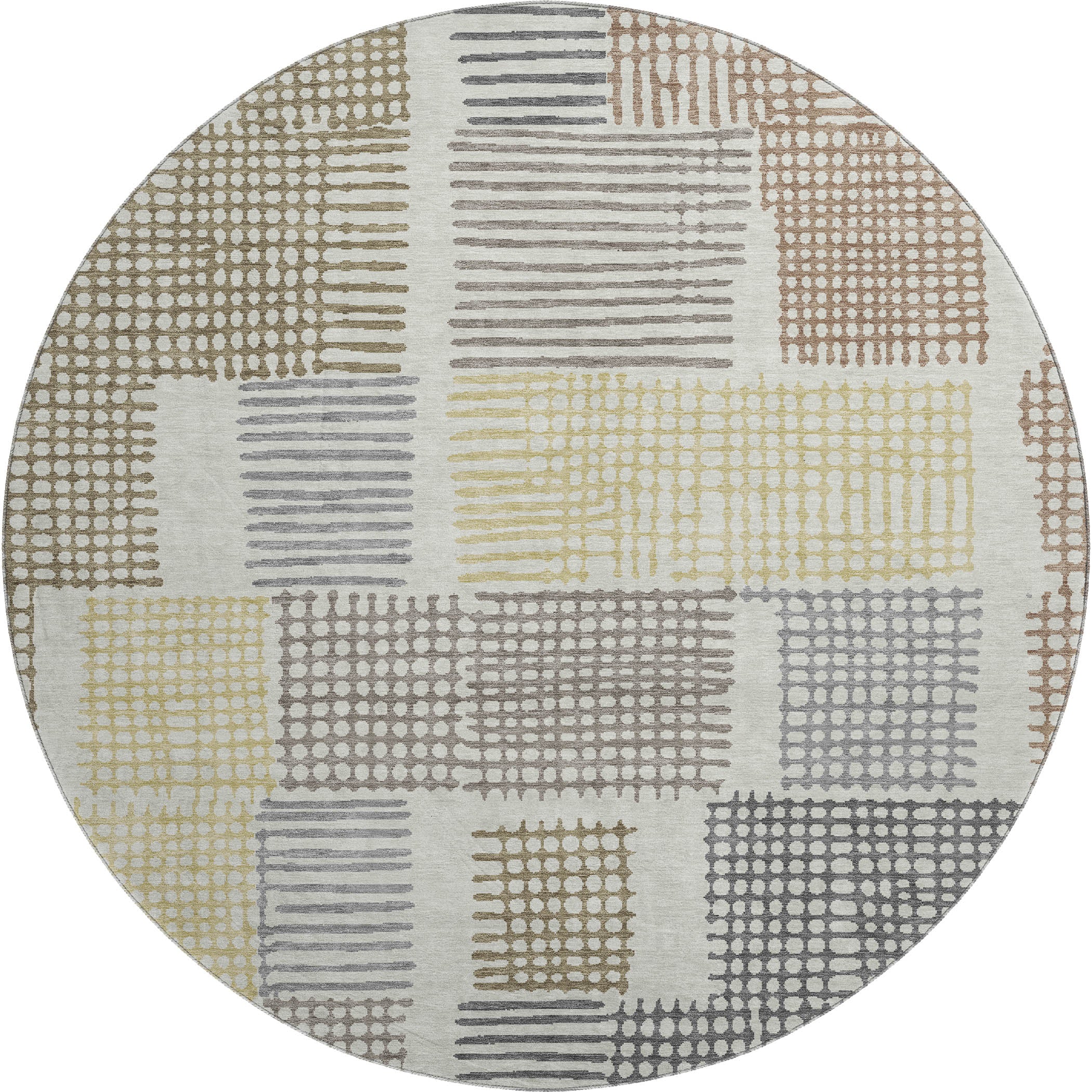 Prague Machine Washable Transitional Dune Brown Rug 8' x 8' #shape_Round