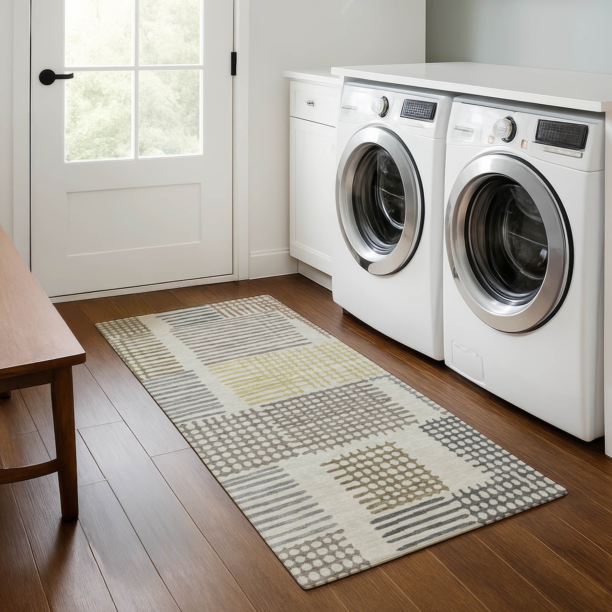 Prague Machine Washable Transitional Dune Brown Rug 2'3" x 7'6" #shape_Runner