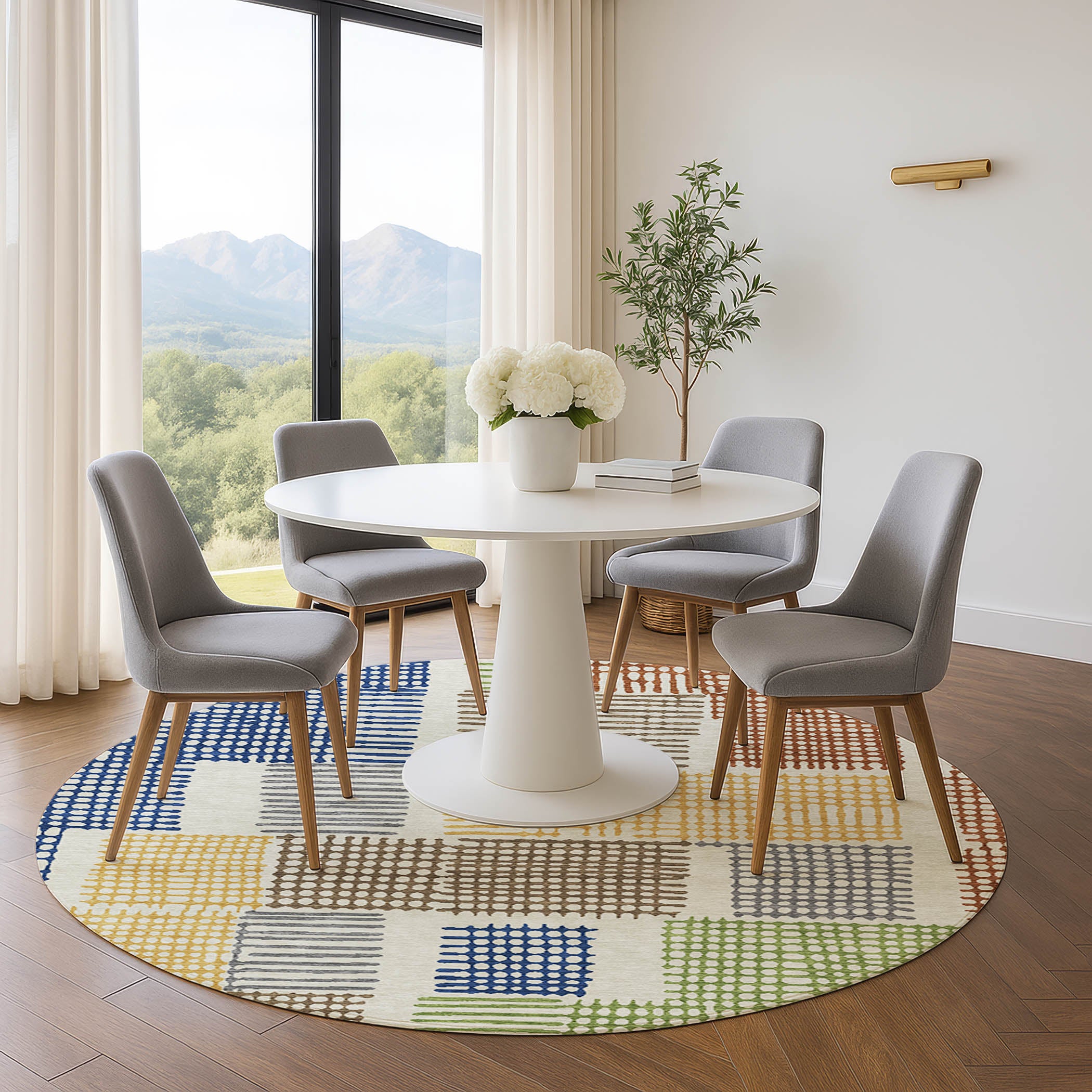 Prague Machine Washable Transitional Putty Ivory Rug 8' x 8' #shape_Round
