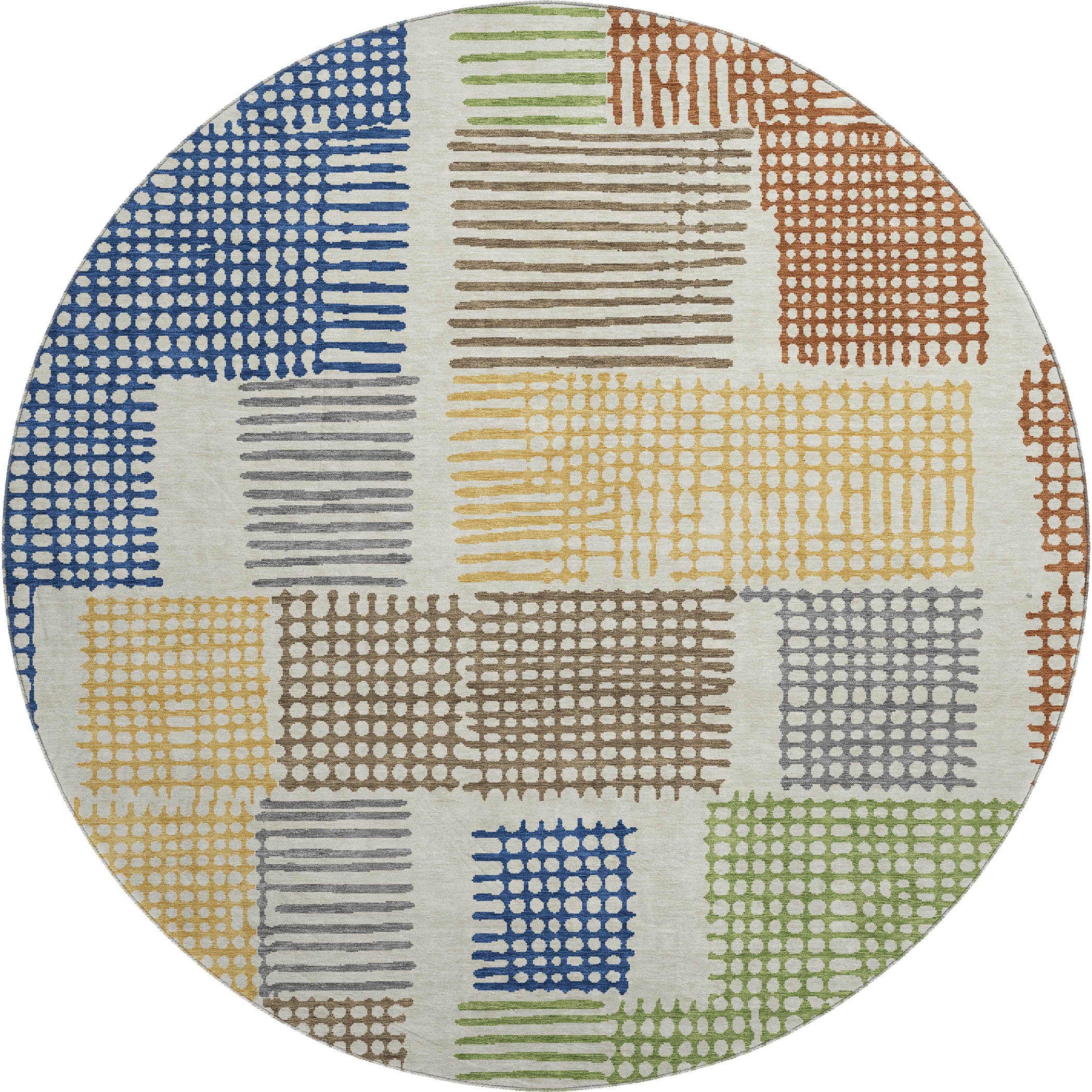 Prague Machine Washable Transitional Putty Ivory Rug 8' x 8' #shape_Round