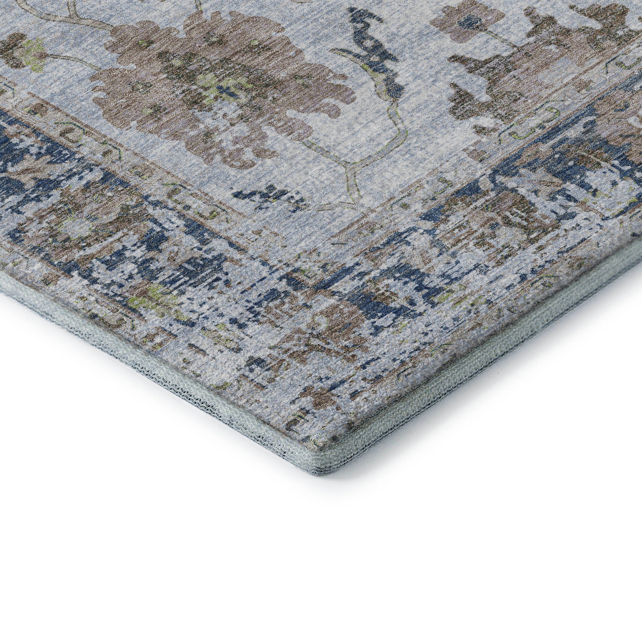 Oaxaca Machine Washable Traditional Blue Rug 1'8" x 2'6" #shape_Rectangle