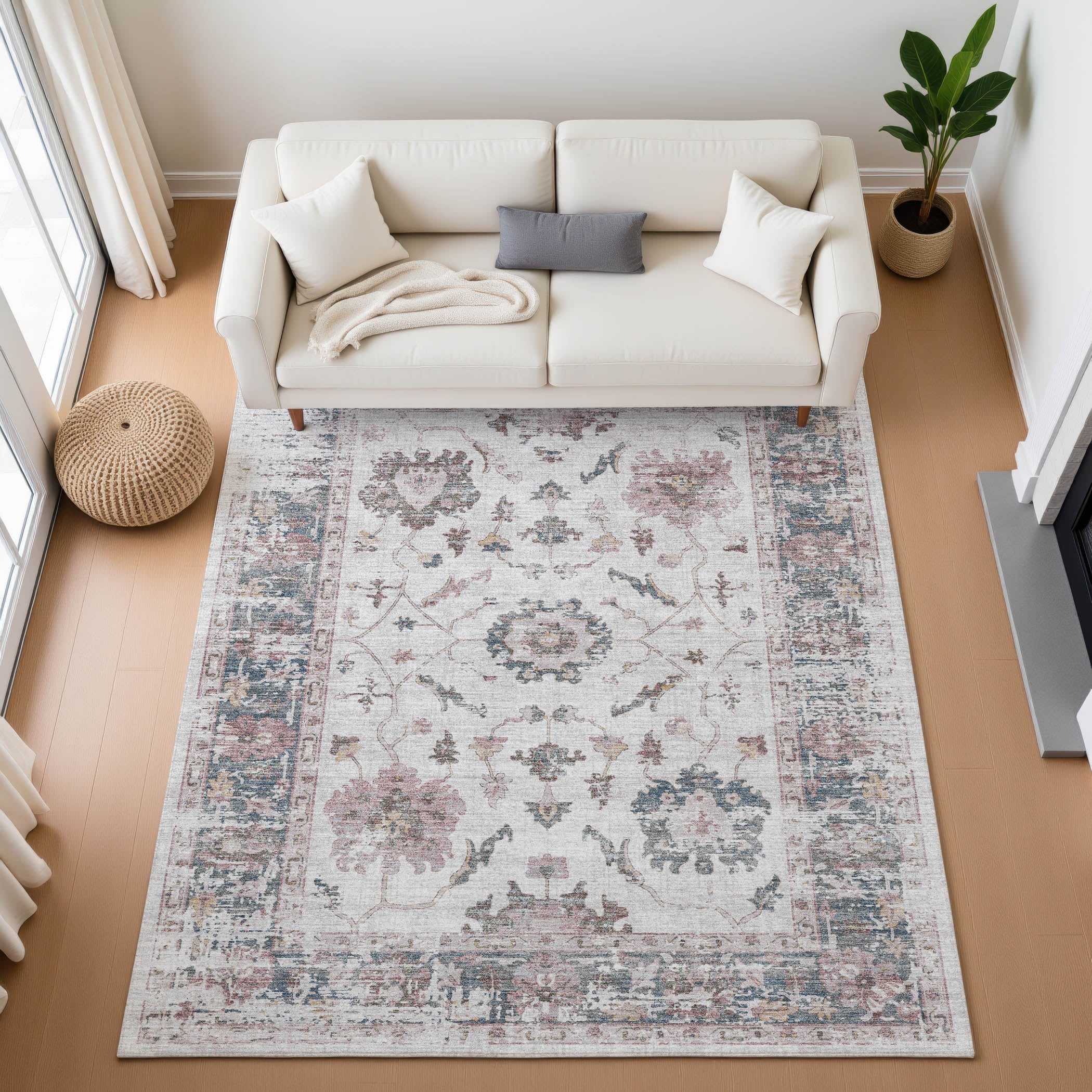 Oaxaca Machine Washable Traditional Blush Pink Rug 2'6" x 3'10" #shape_Rectangle