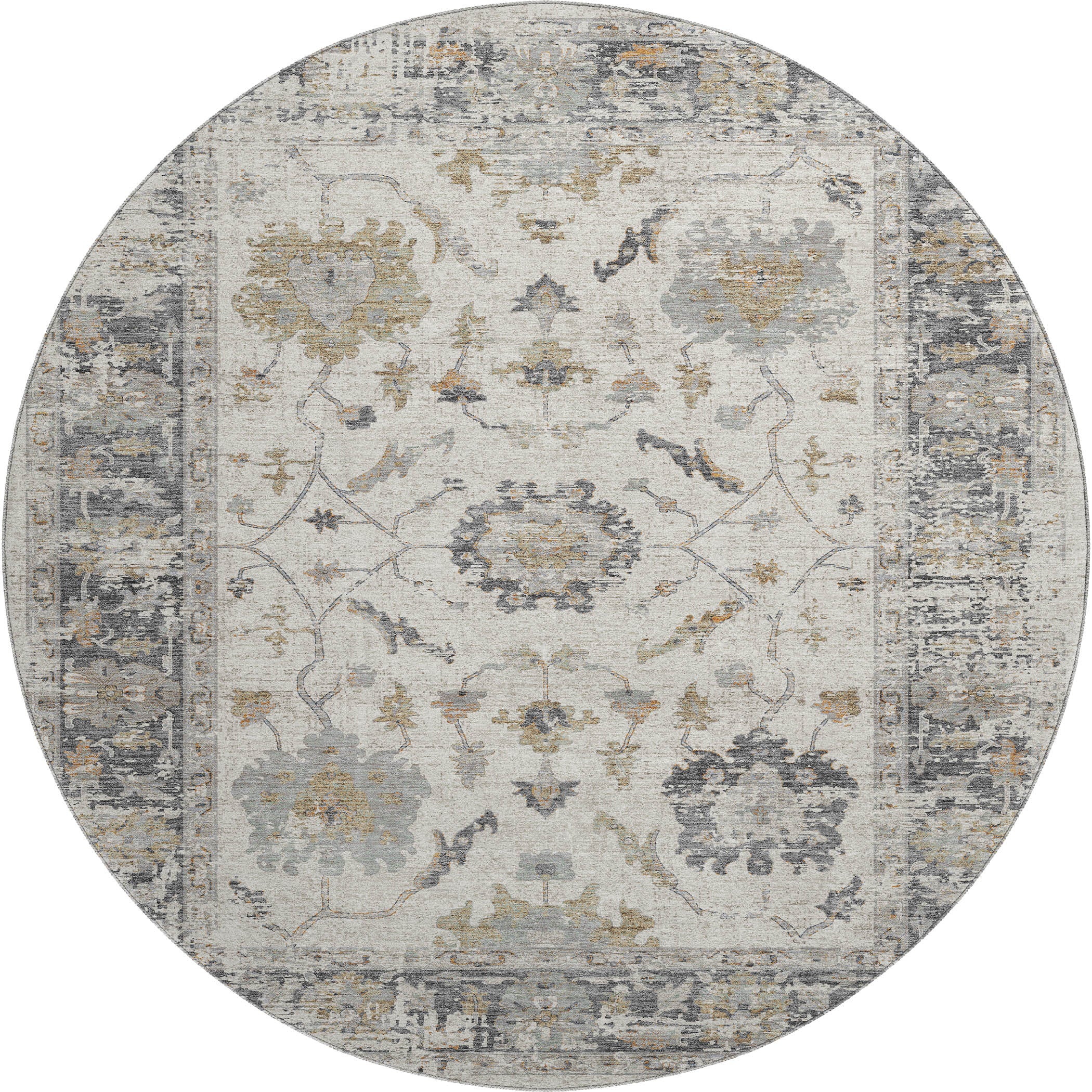 Oaxaca Machine Washable Traditional Ivory Rug 8' x 8' #shape_Round