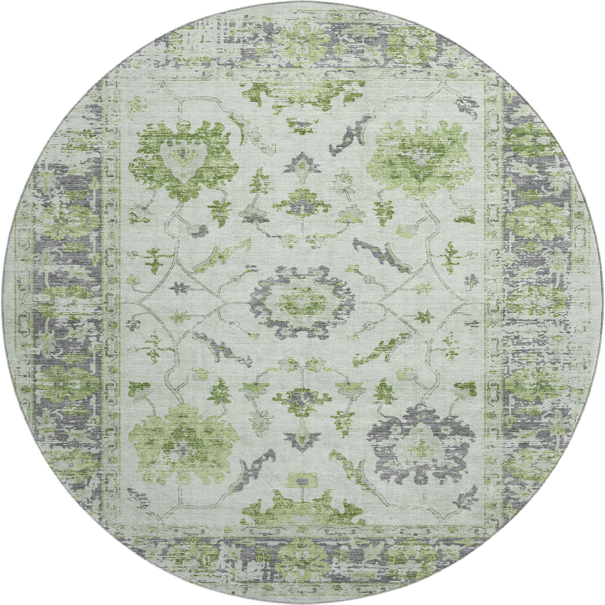 Oaxaca Machine Washable Traditional Mint Green Rug 8' x 8' #shape_Round
