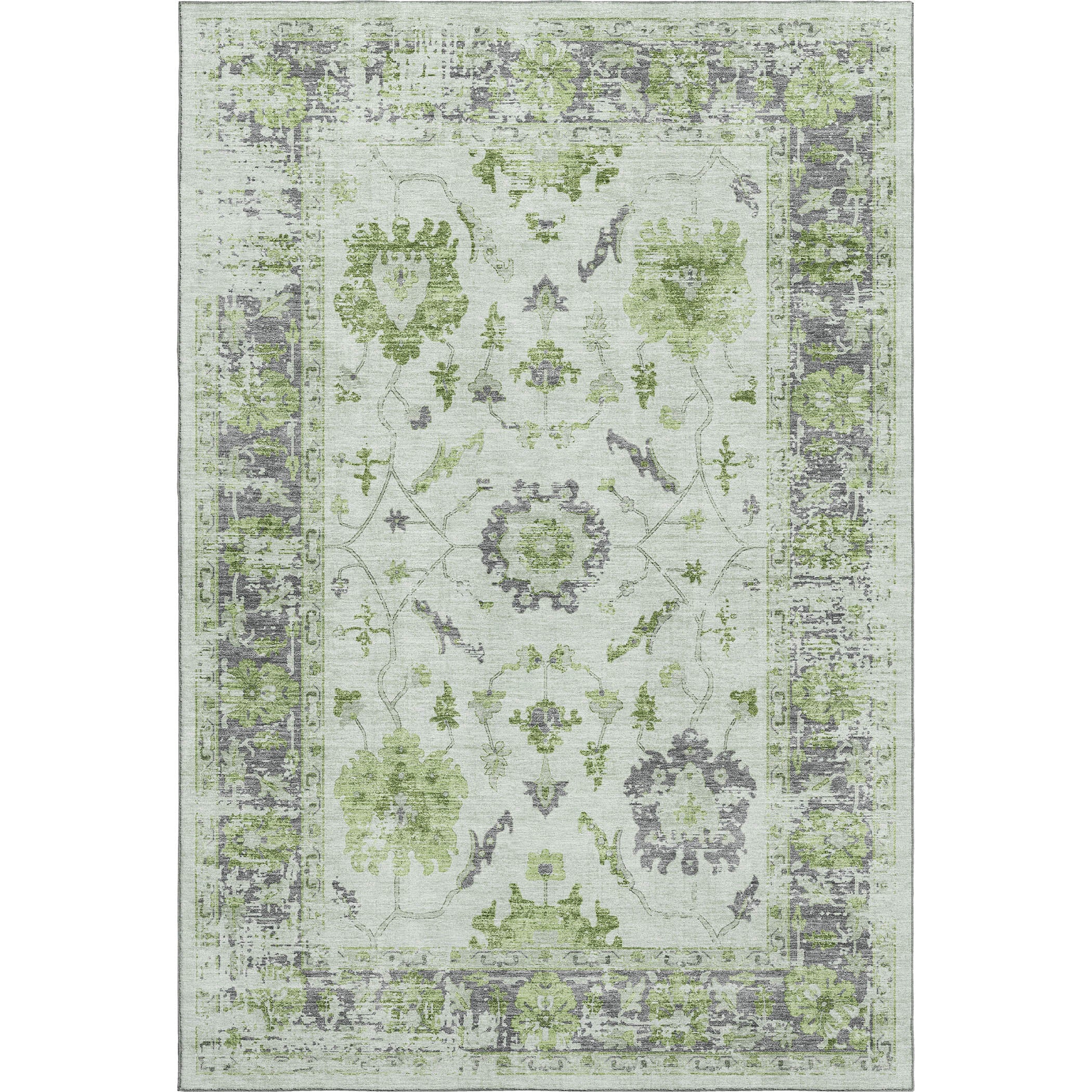 Oaxaca Machine Washable Traditional Mint Green Rug 2'6" x 3'10" #shape_Rectangle
