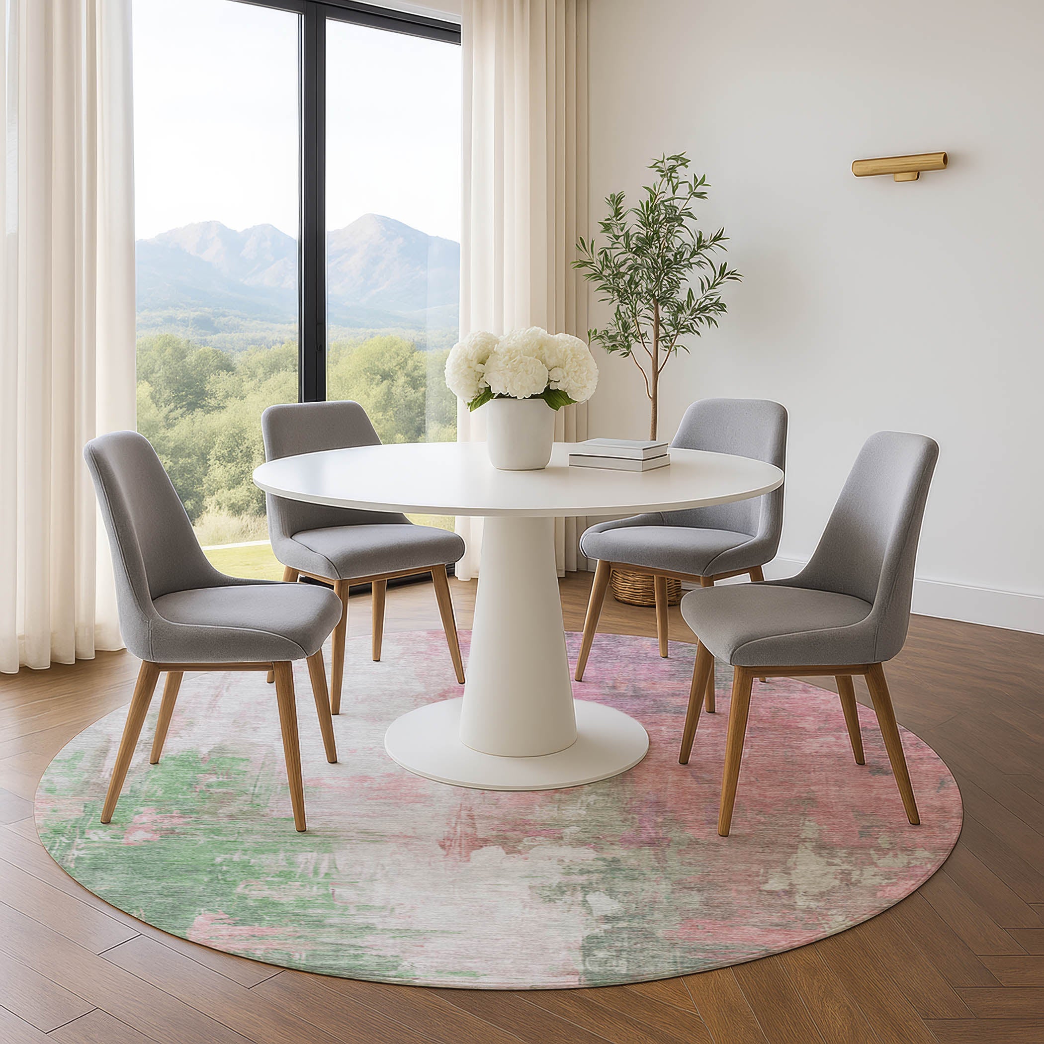 Colombo Machine Washable Transitional Blush Pink Rug 8' x 8' #shape_Round