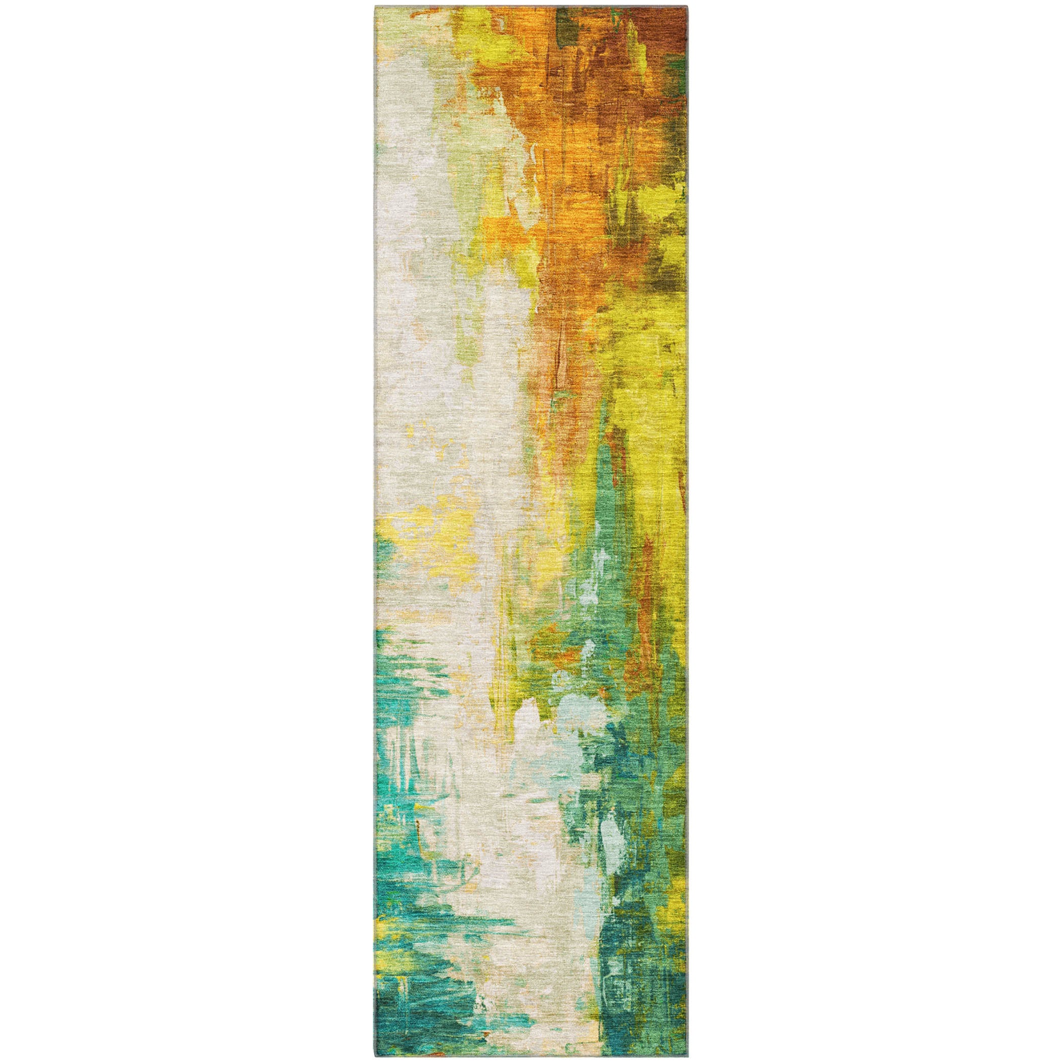 Colombo Machine Washable Transitional Green Rug 2'3" x 7'6" #shape_Runner