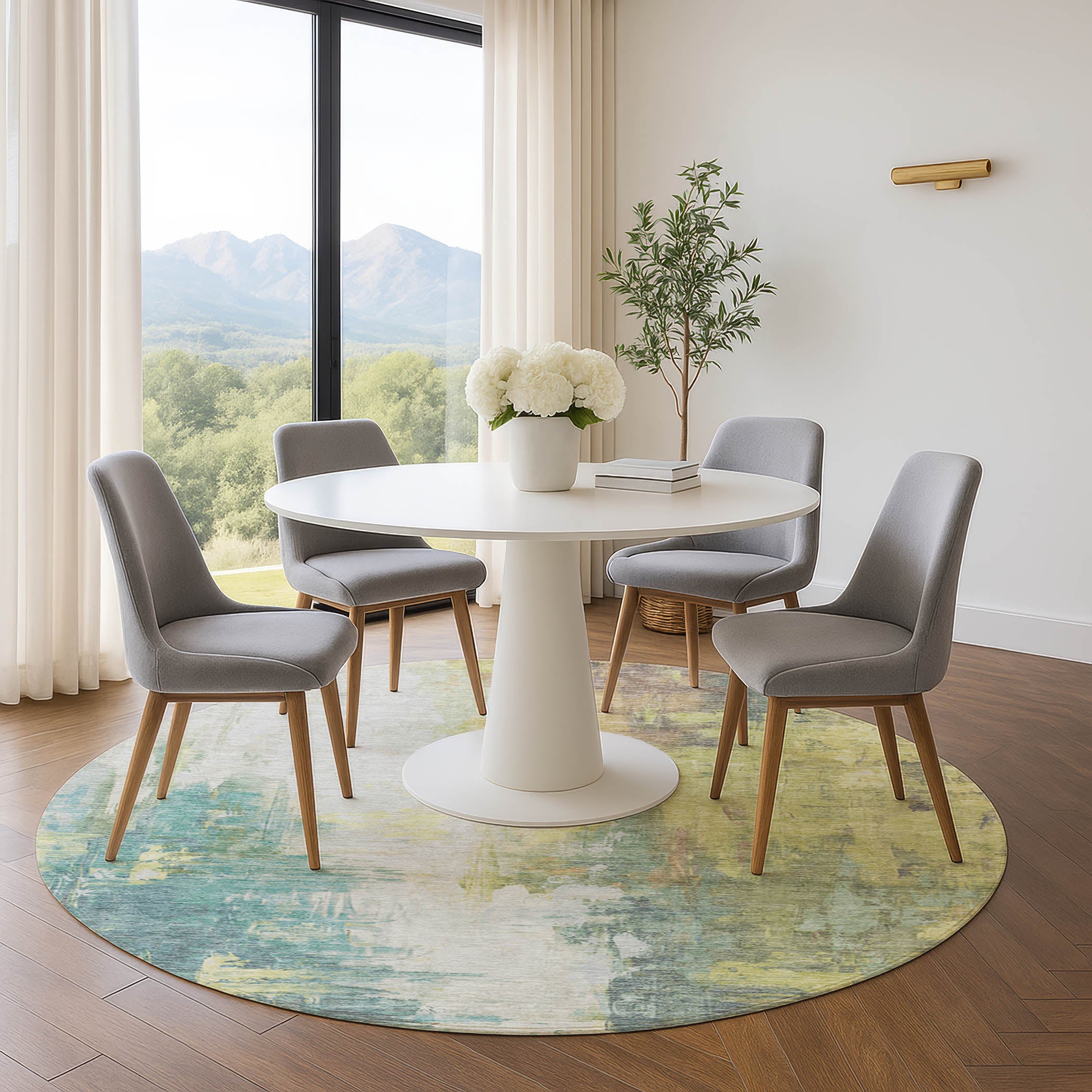 Colombo Machine Washable Transitional Seafoam Blue Rug 8' x 8' #shape_Round
