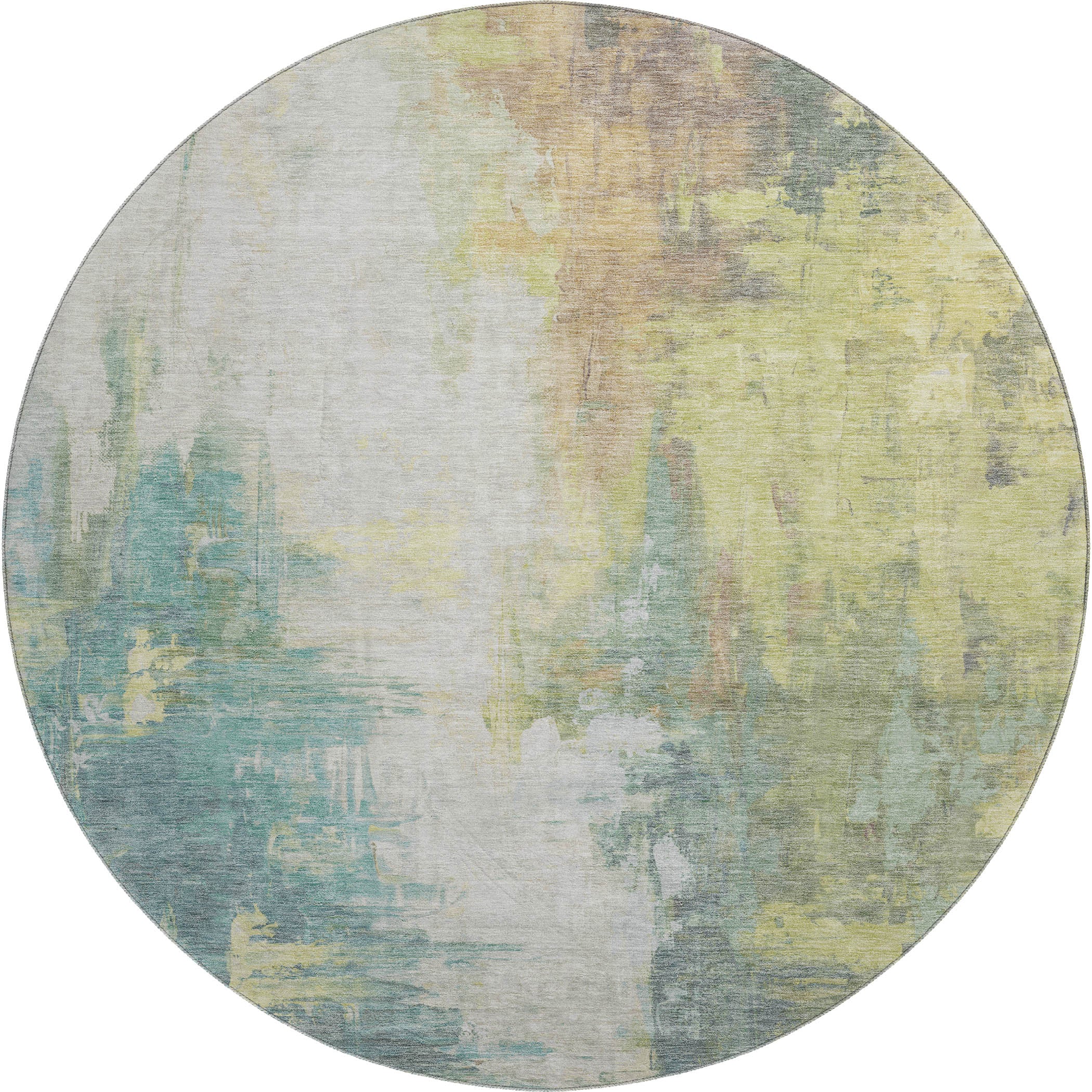Colombo Machine Washable Transitional Seafoam Blue Rug 8' x 8' #shape_Round