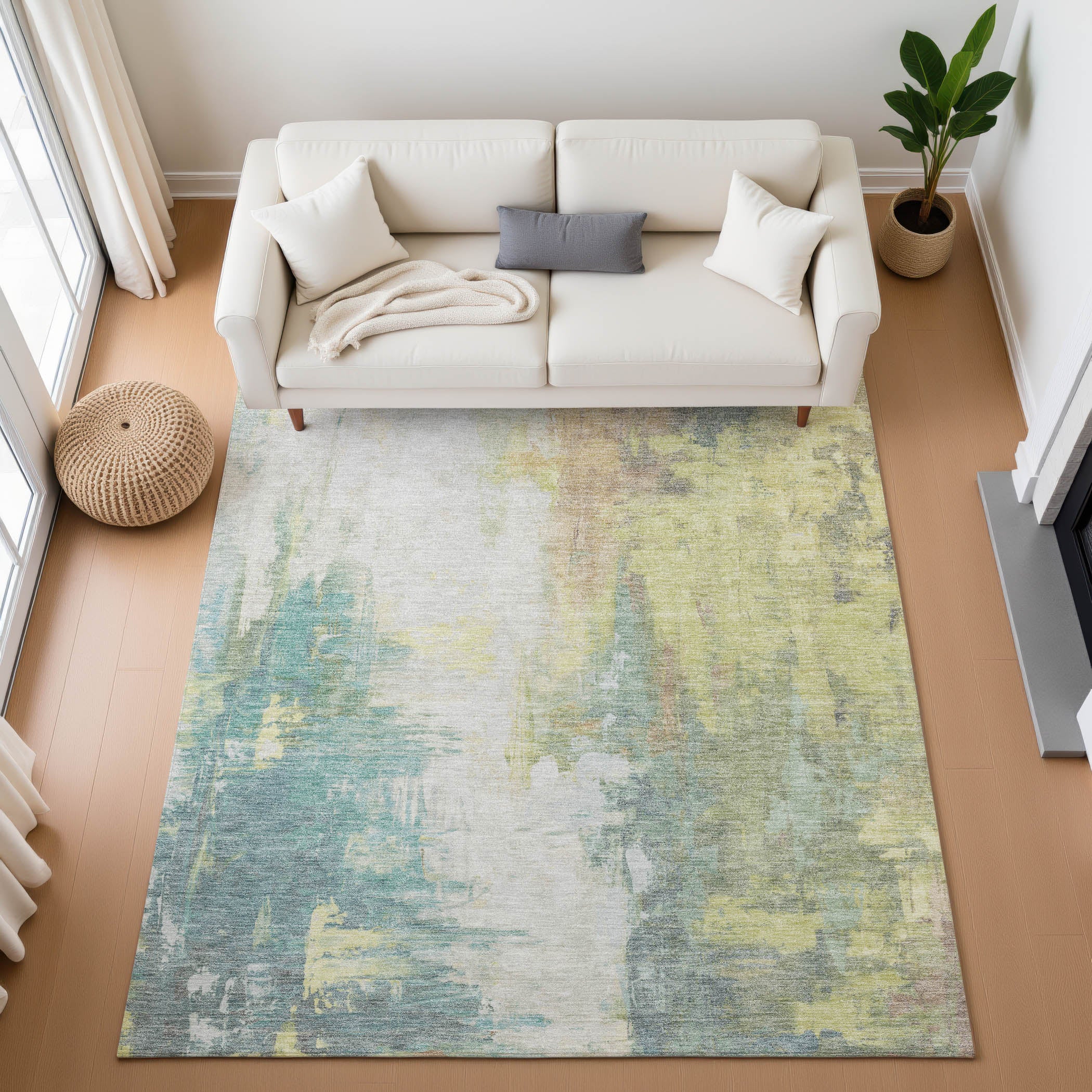 Colombo Machine Washable Transitional Seafoam Blue Rug 2'6" x 3'10" #shape_Rectangle