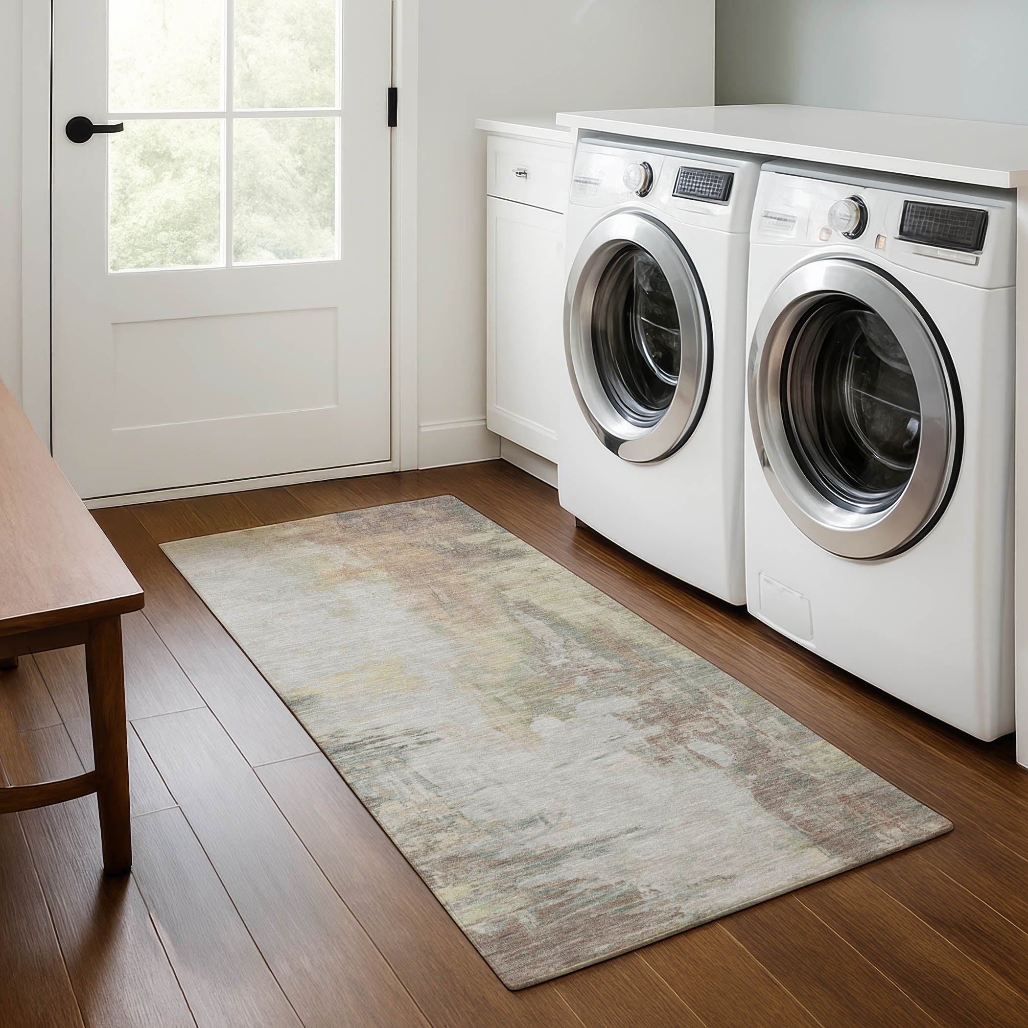 Colombo Machine Washable Transitional Tan Brown Rug 2'3" x 7'6" #shape_Runner