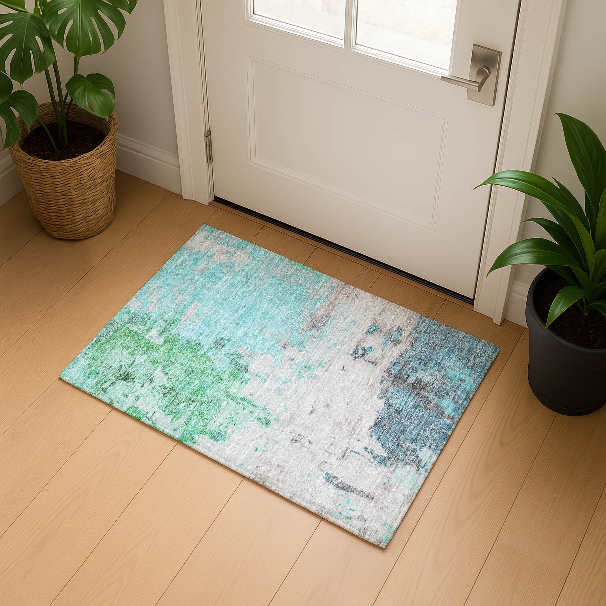 Budapest Machine Washable Transitional Teal Rug 1'8" x 2'6" #shape_Rectangle