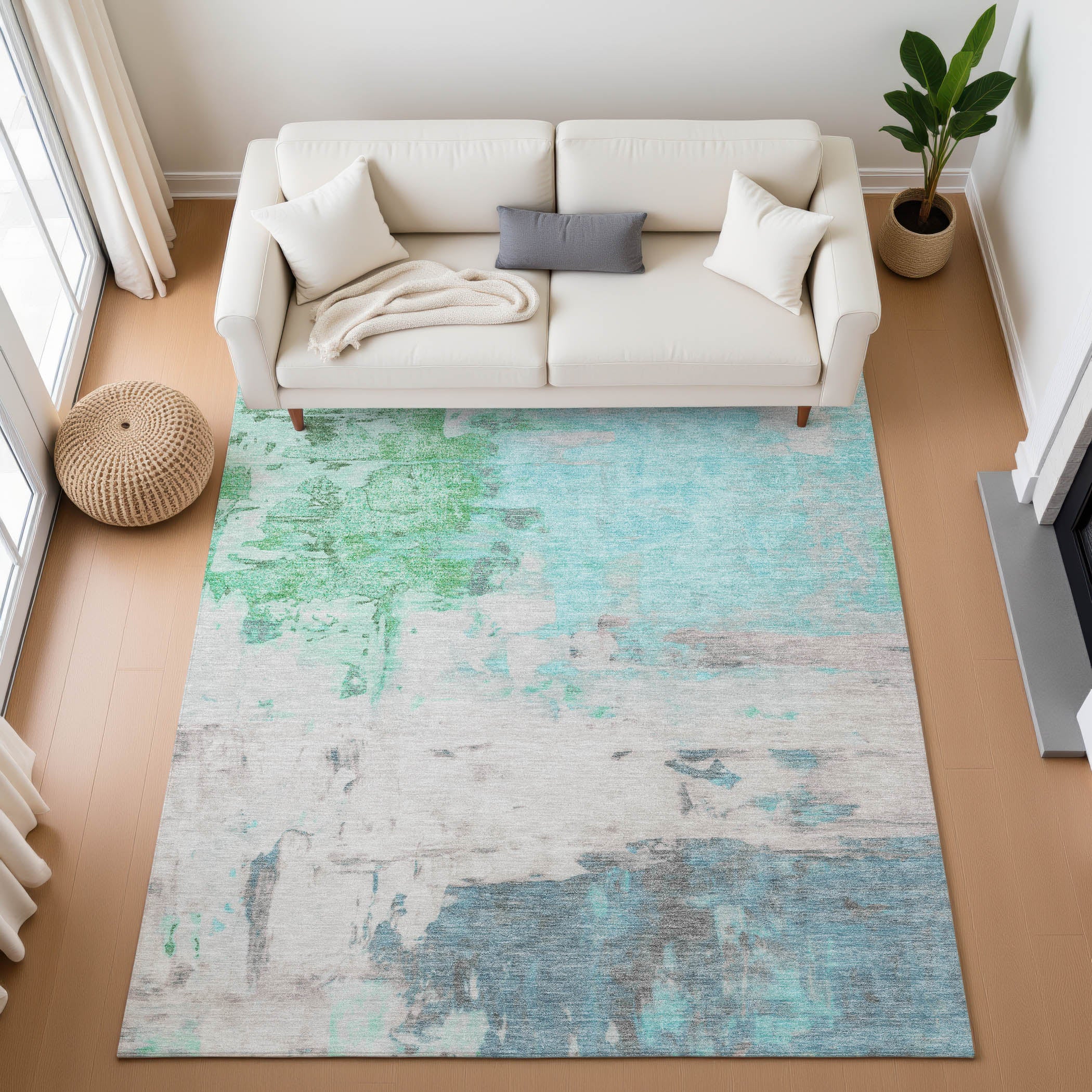Budapest Machine Washable Transitional Teal Rug 2'6" x 3'10" #shape_Rectangle