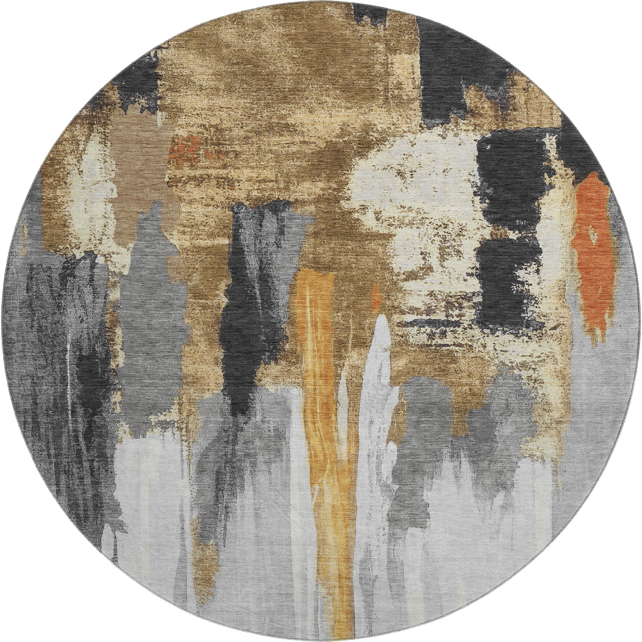 Luang Prabang Machine Washable Transitional Black Rug 8' x 8' #shape_Round