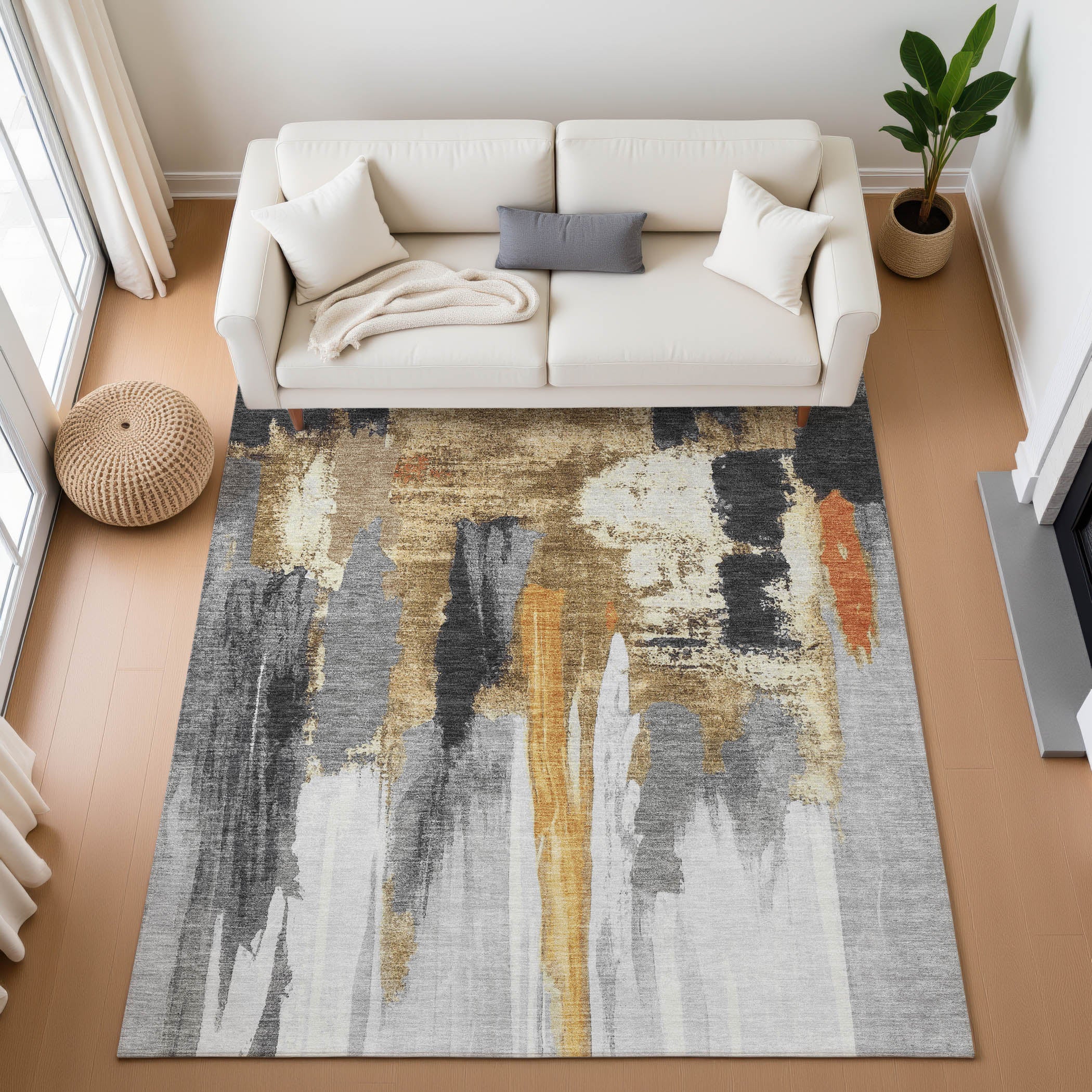 Luang Prabang Machine Washable Transitional Black Rug 2'6" x 3'10" #shape_Rectangle