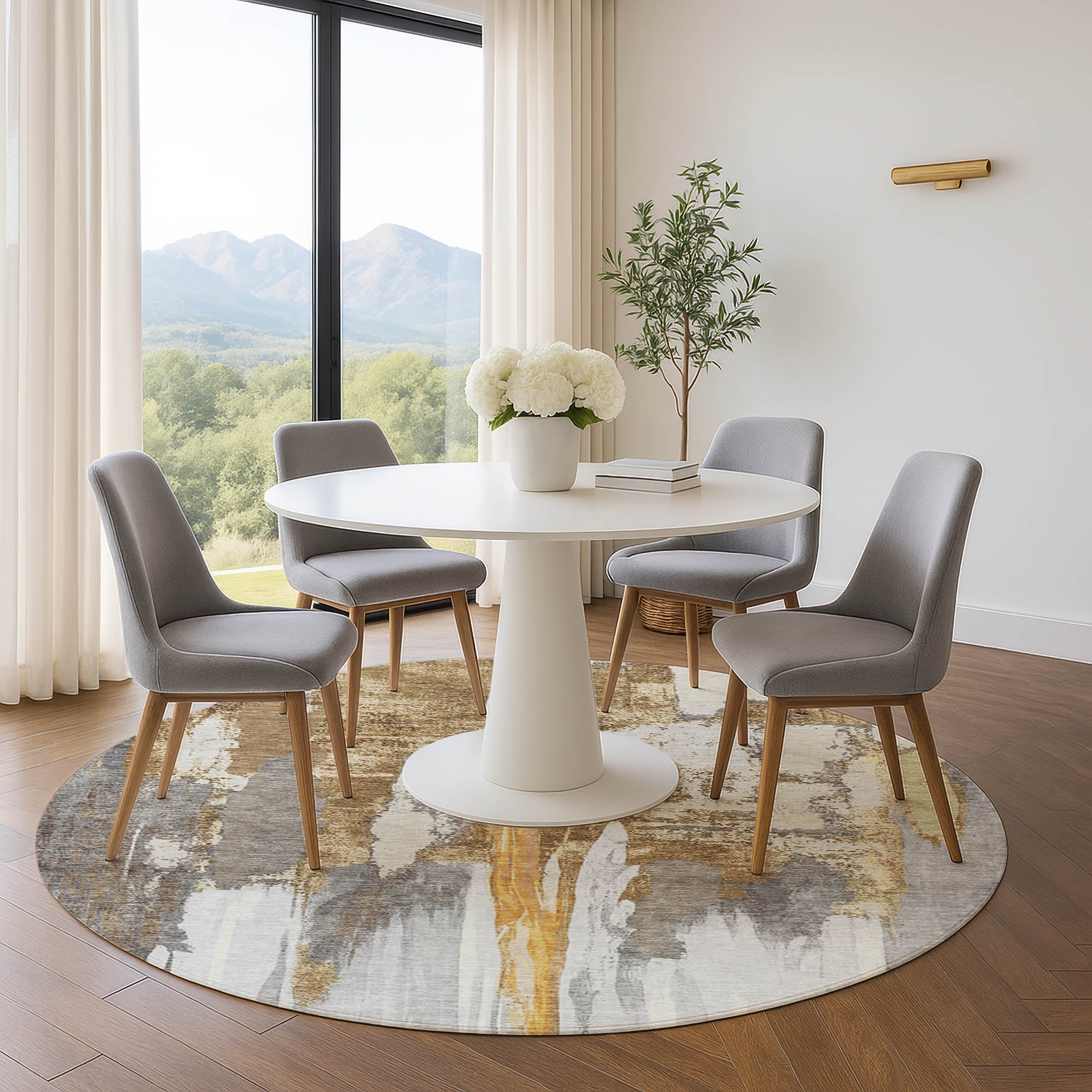 Luang Prabang Machine Washable Transitional Ivory Rug 8' x 8' #shape_Round