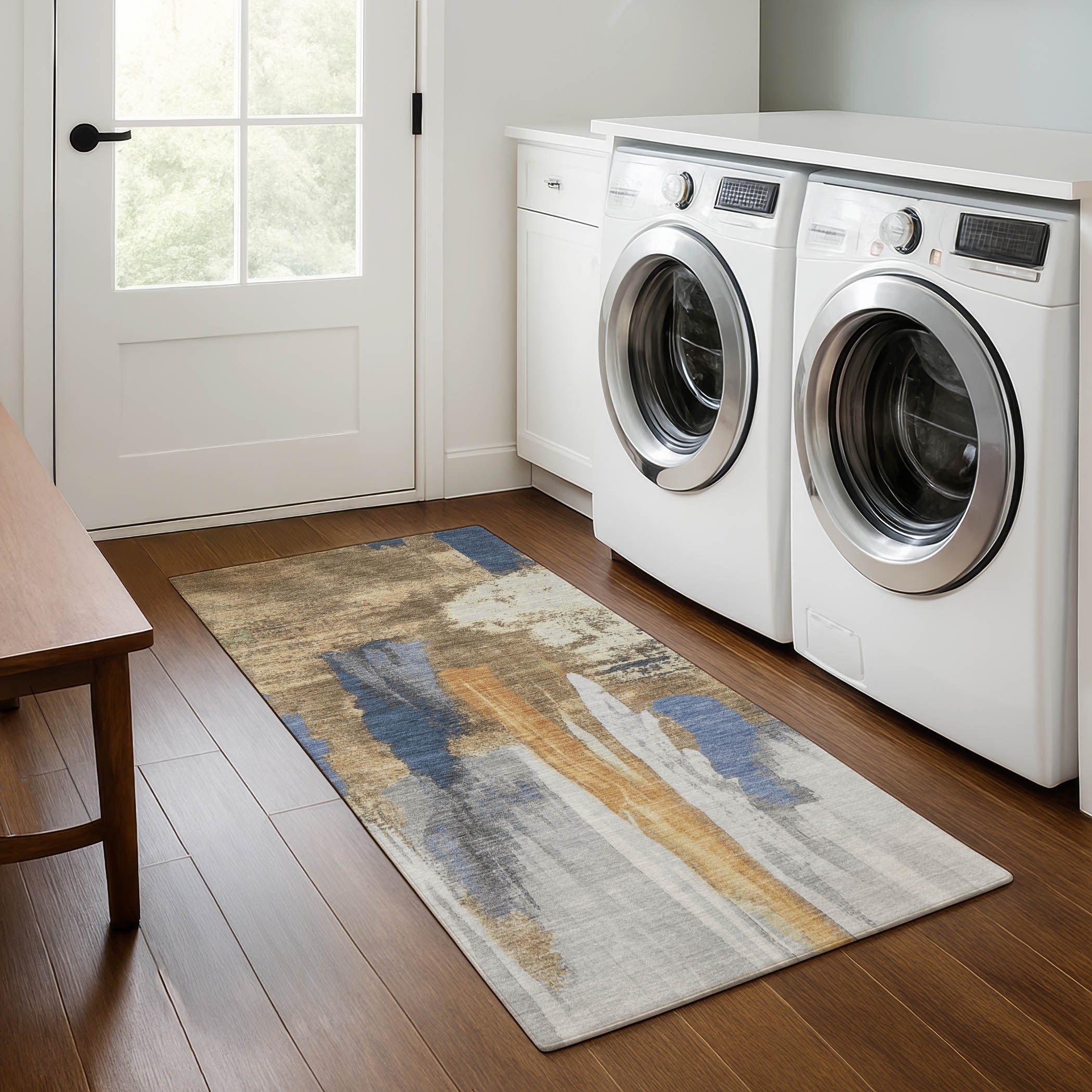 Luang Prabang Machine Washable Transitional Navy Blue Rug 2'3" x 7'6" #shape_Runner