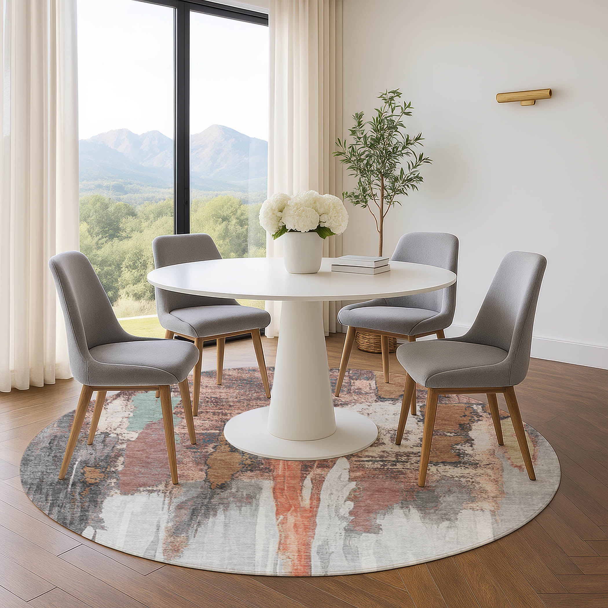 Luang Prabang Machine Washable Transitional Terracotta Orange Rug 8' x 8' #shape_Round