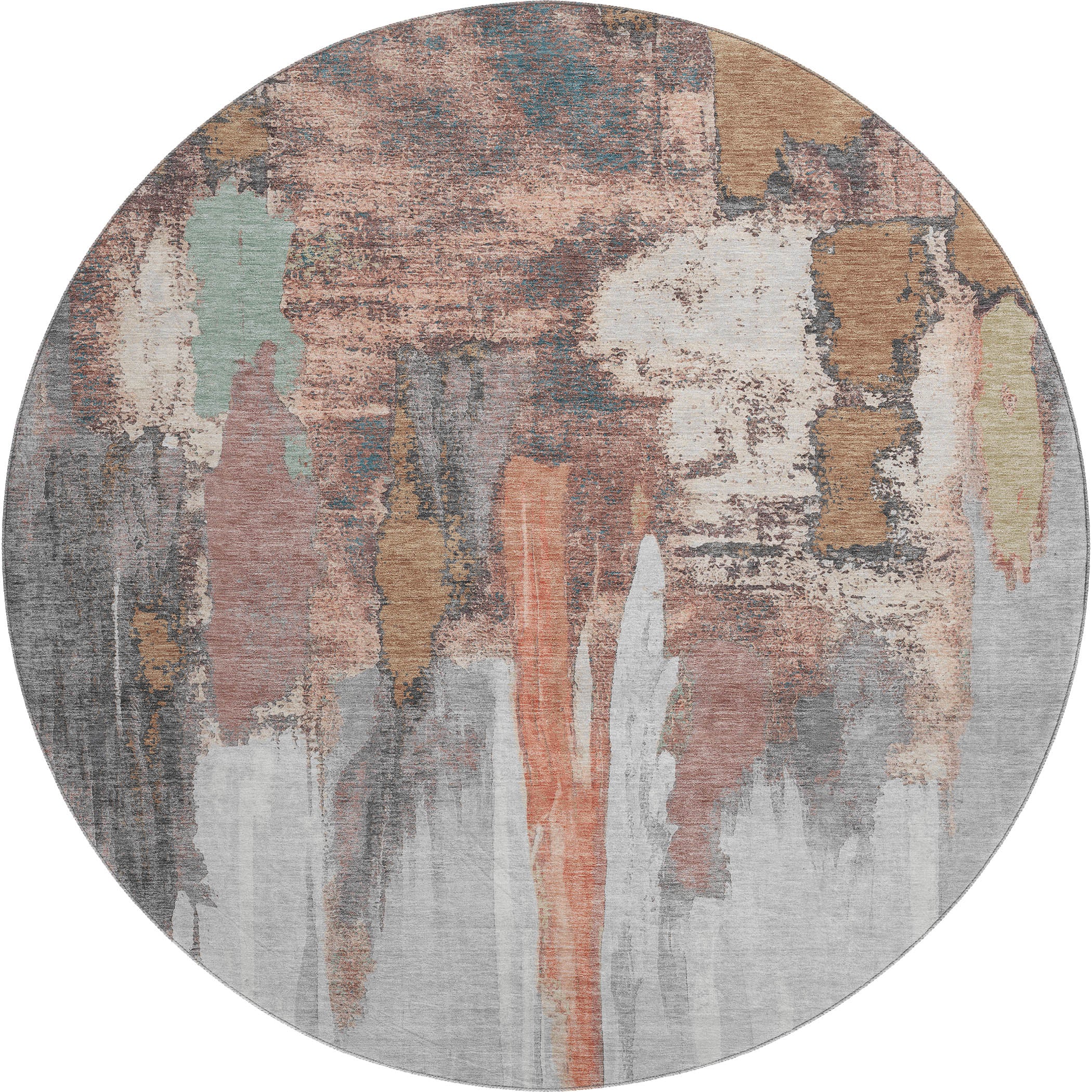 Luang Prabang Machine Washable Transitional Terracotta Orange Rug 8' x 8' #shape_Round