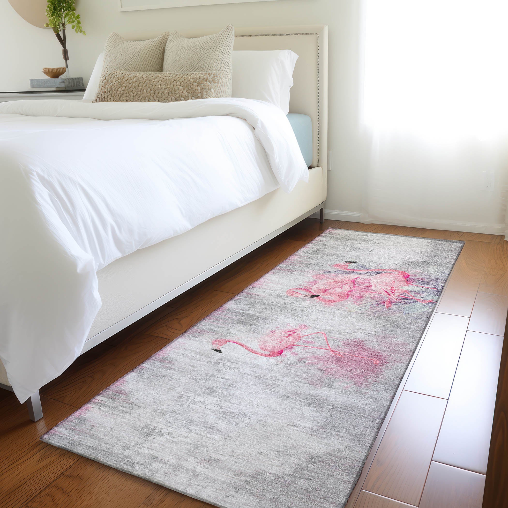 Luang Prabang Machine Washable Tropical Pink Gray Rug 2'3" x 7'6" #shape_Runner