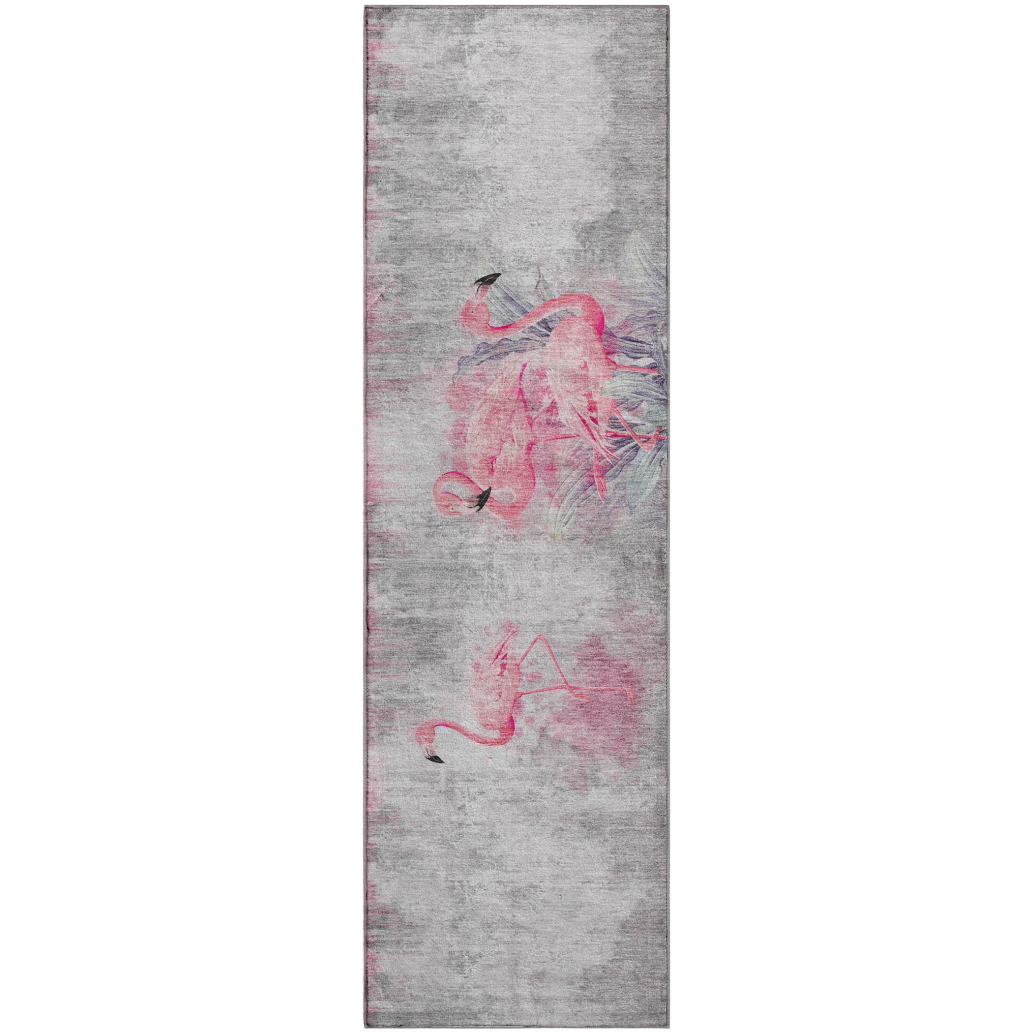 Luang Prabang Machine Washable Tropical Pink Gray Rug 2'3" x 7'6" #shape_Runner