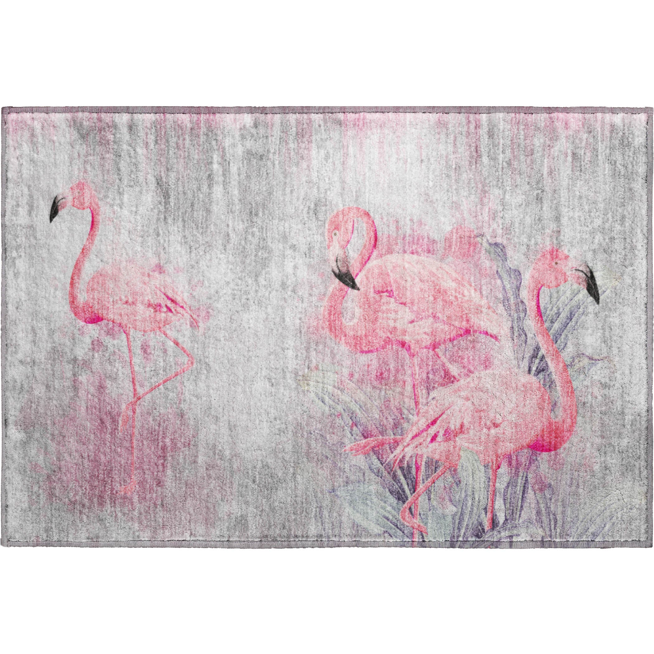 Luang Prabang Machine Washable Tropical Pink Gray Rug 1'8" x 2'6" #shape_Rectangle