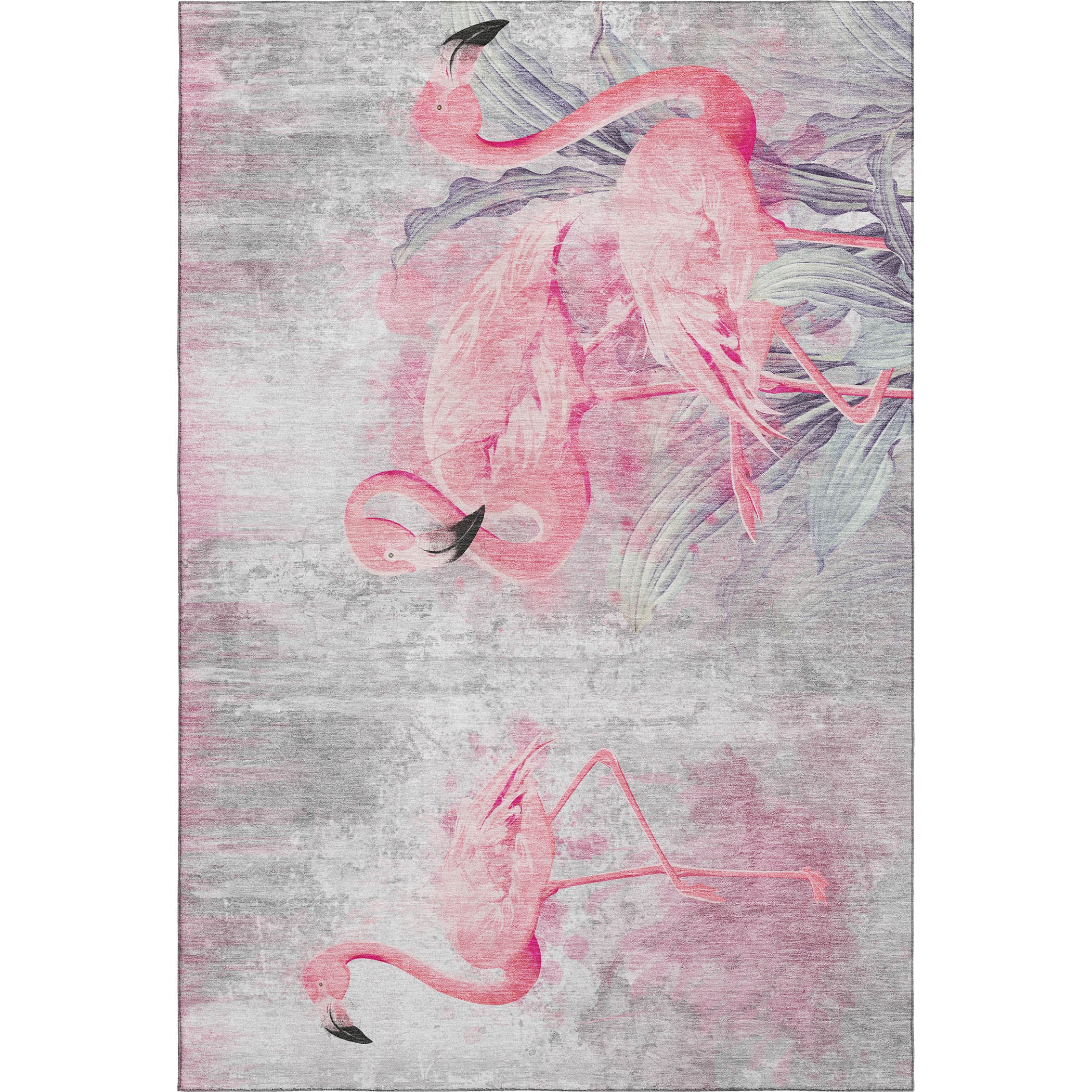 Luang Prabang Machine Washable Tropical Pink Gray Rug 2'6" x 3'10" #shape_Rectangle