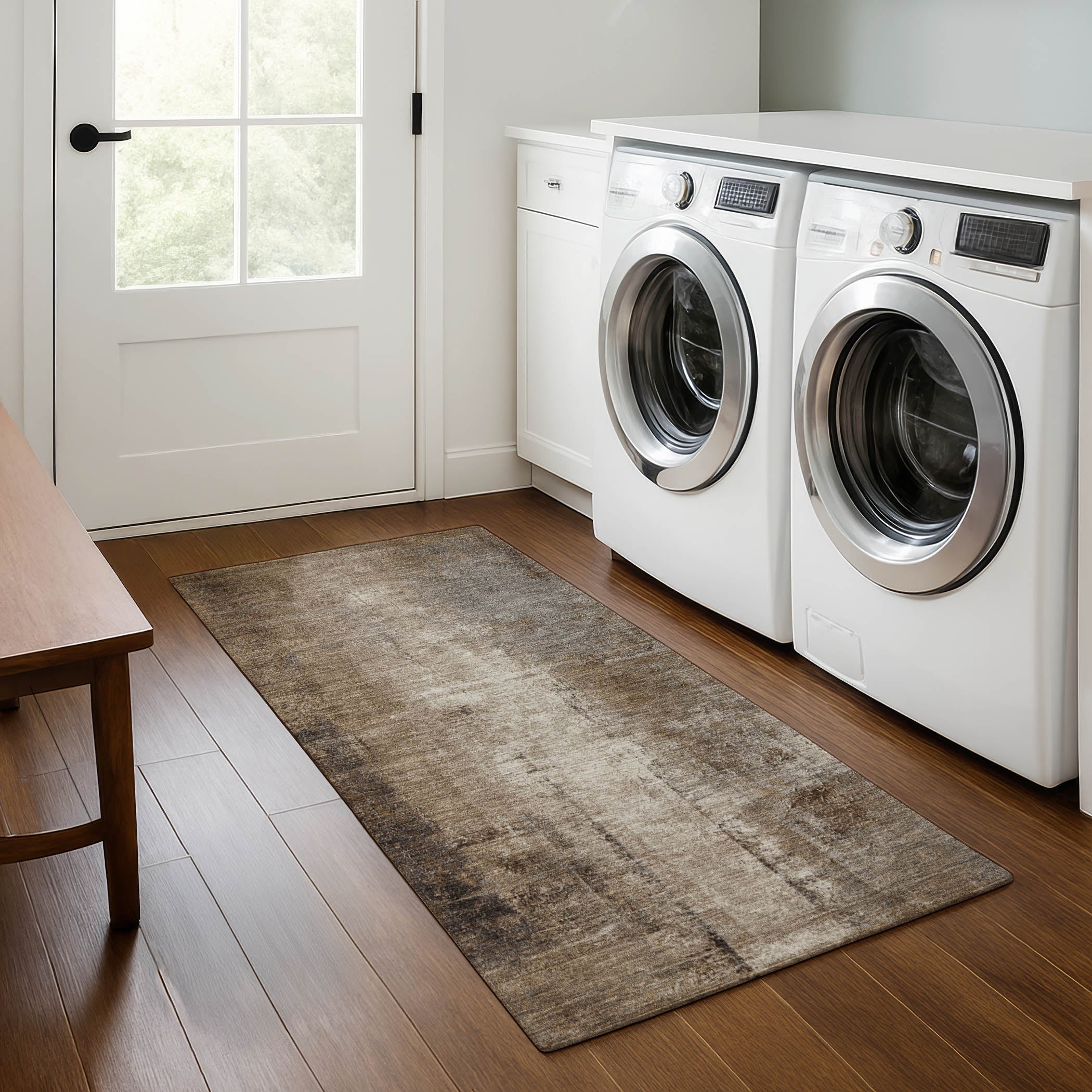 Mdina Machine Washable Transitional Brown Rug 2'3" x 7'6" #shape_Runner