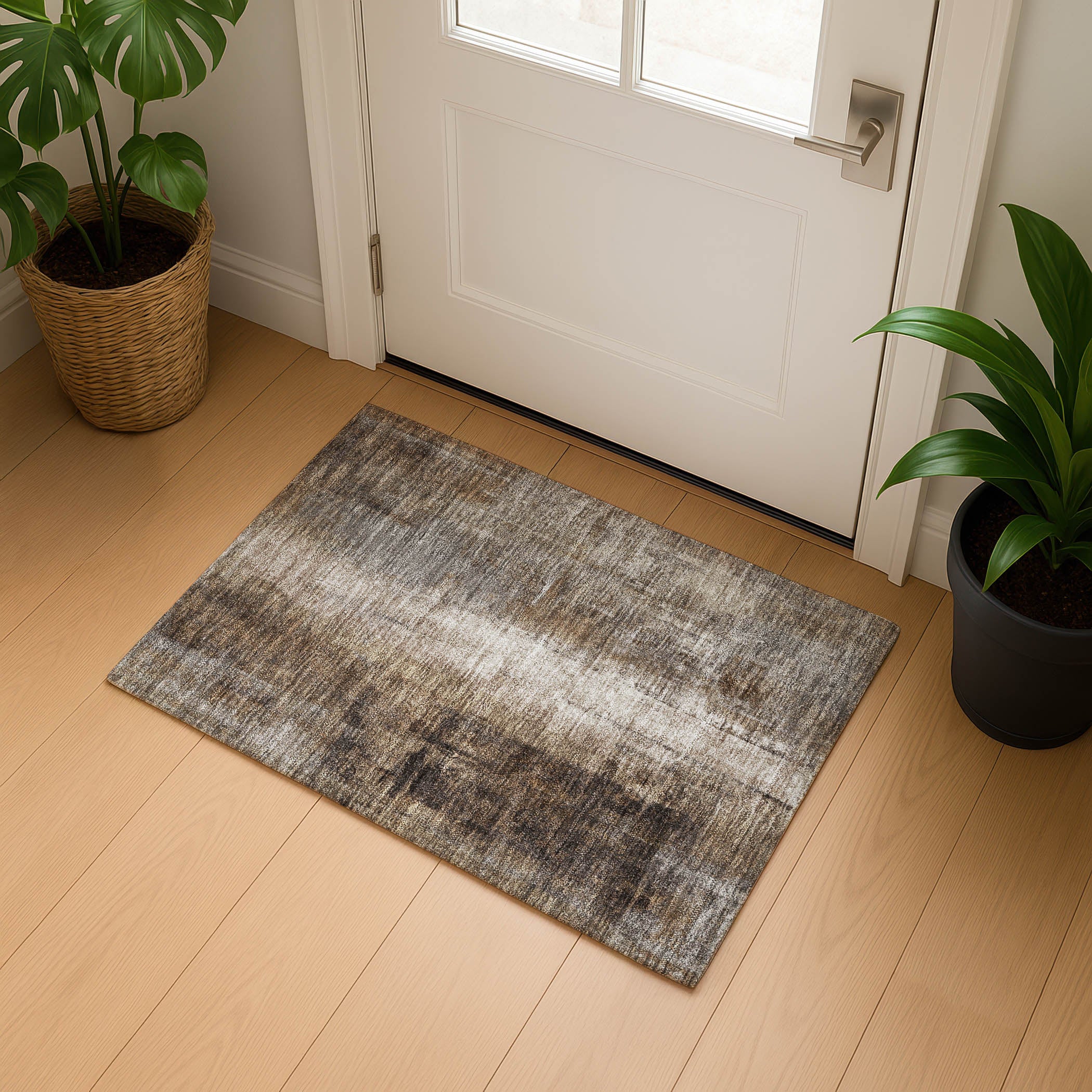 Mdina Machine Washable Transitional Brown Rug 1'8" x 2'6" #shape_Rectangle