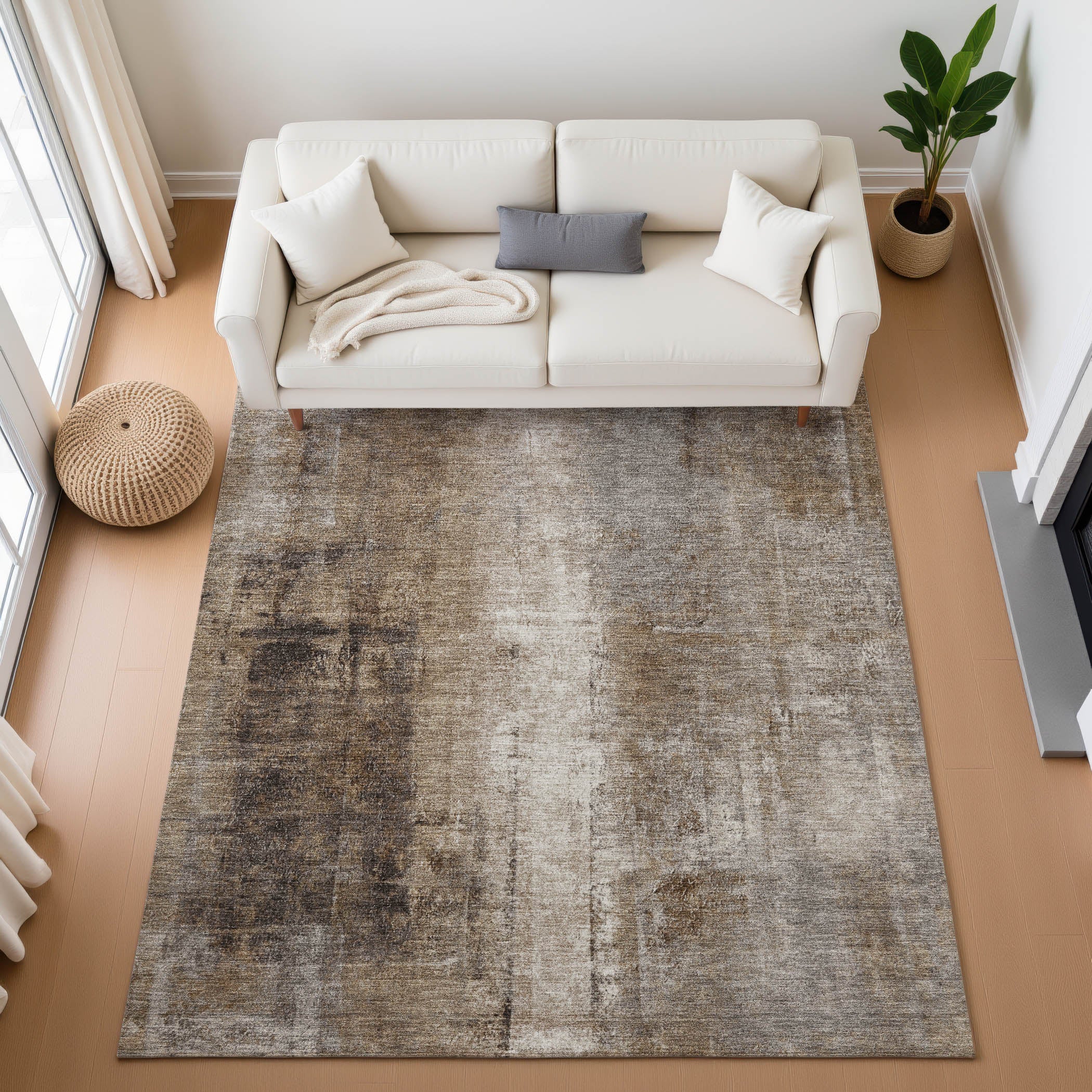 Mdina Machine Washable Transitional Brown Rug 2'6" x 3'10" #shape_Rectangle
