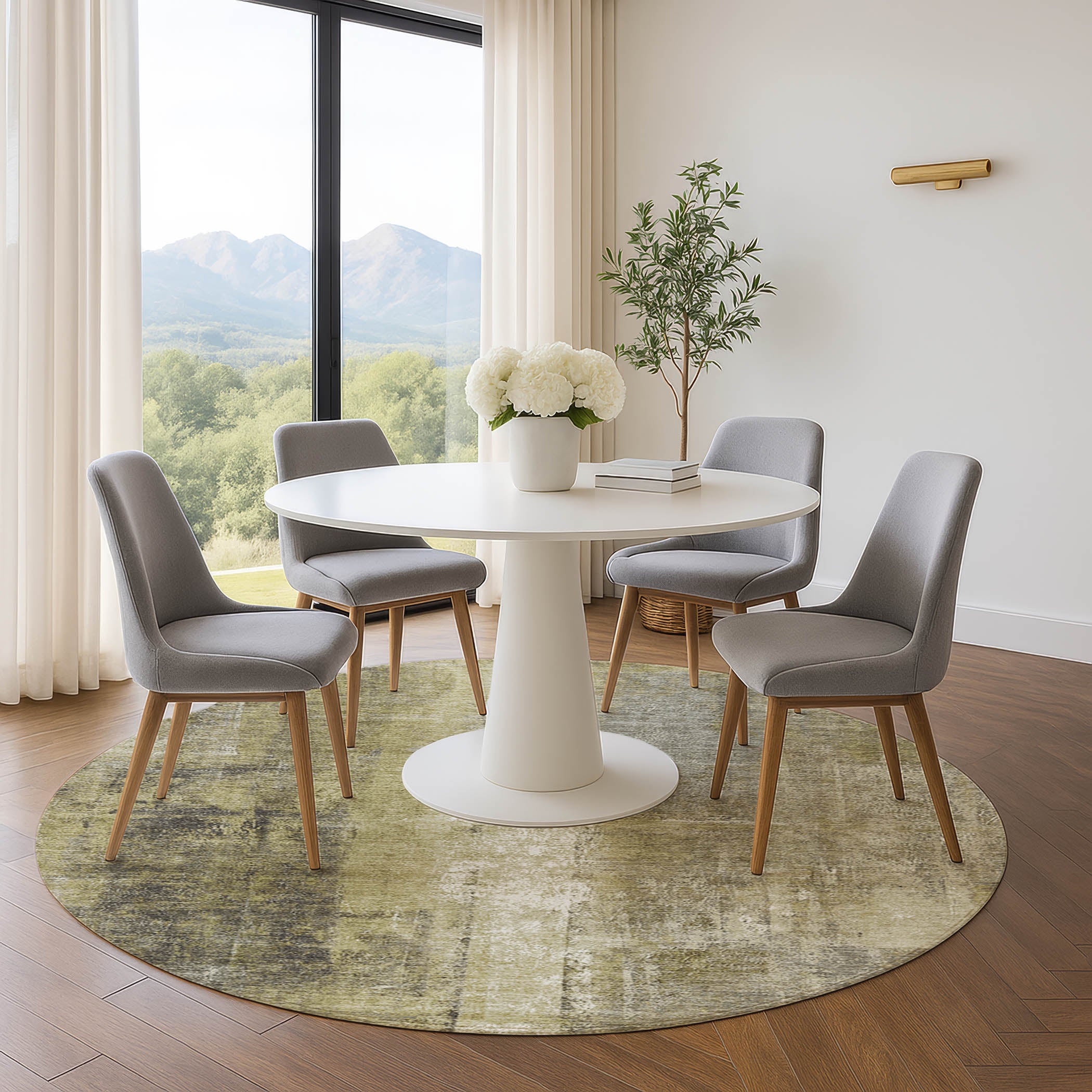 Mdina Machine Washable Transitional Gold Rug 8' x 8' #shape_Round