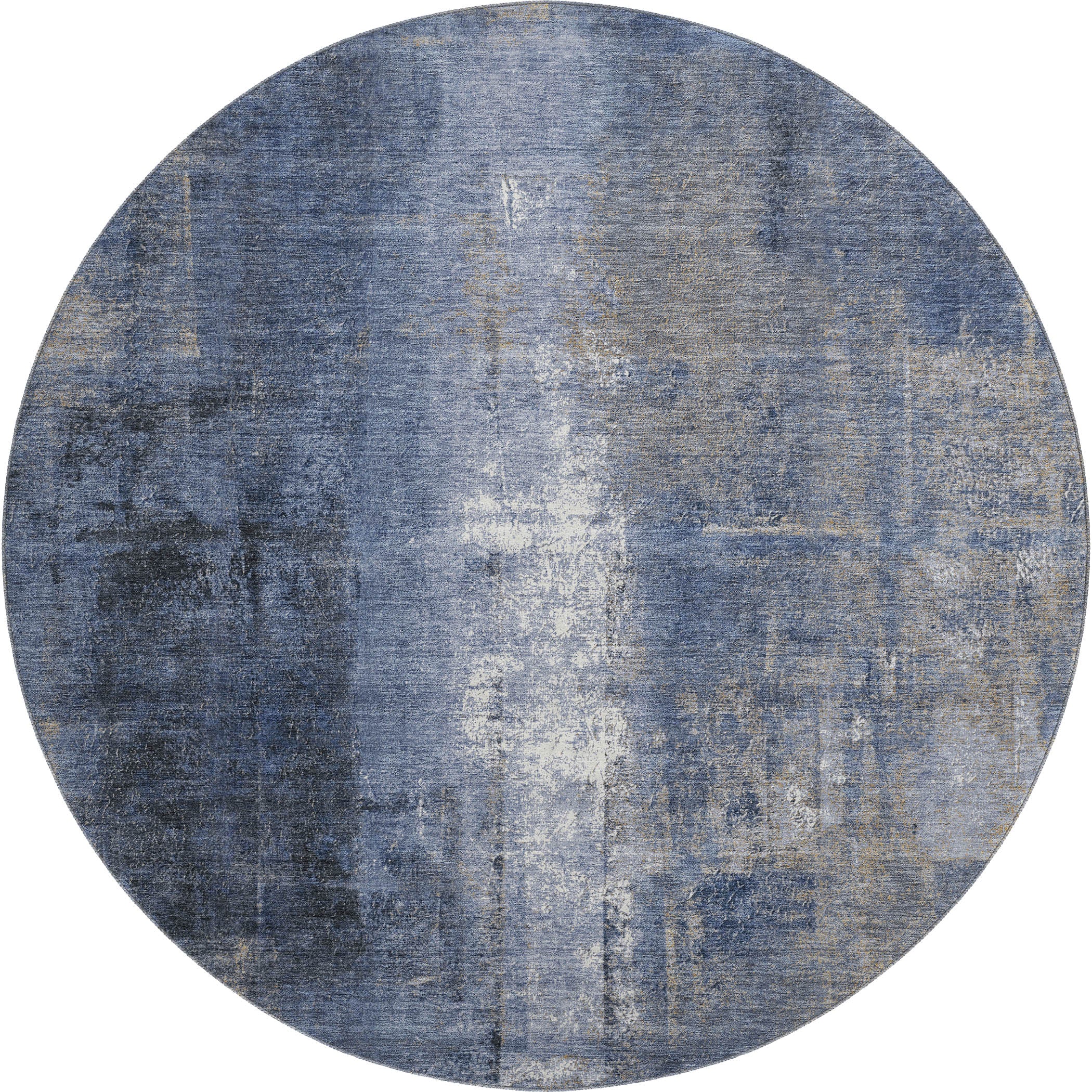 Mdina Machine Washable Transitional Navy Blue Rug 8' x 8' #shape_Round