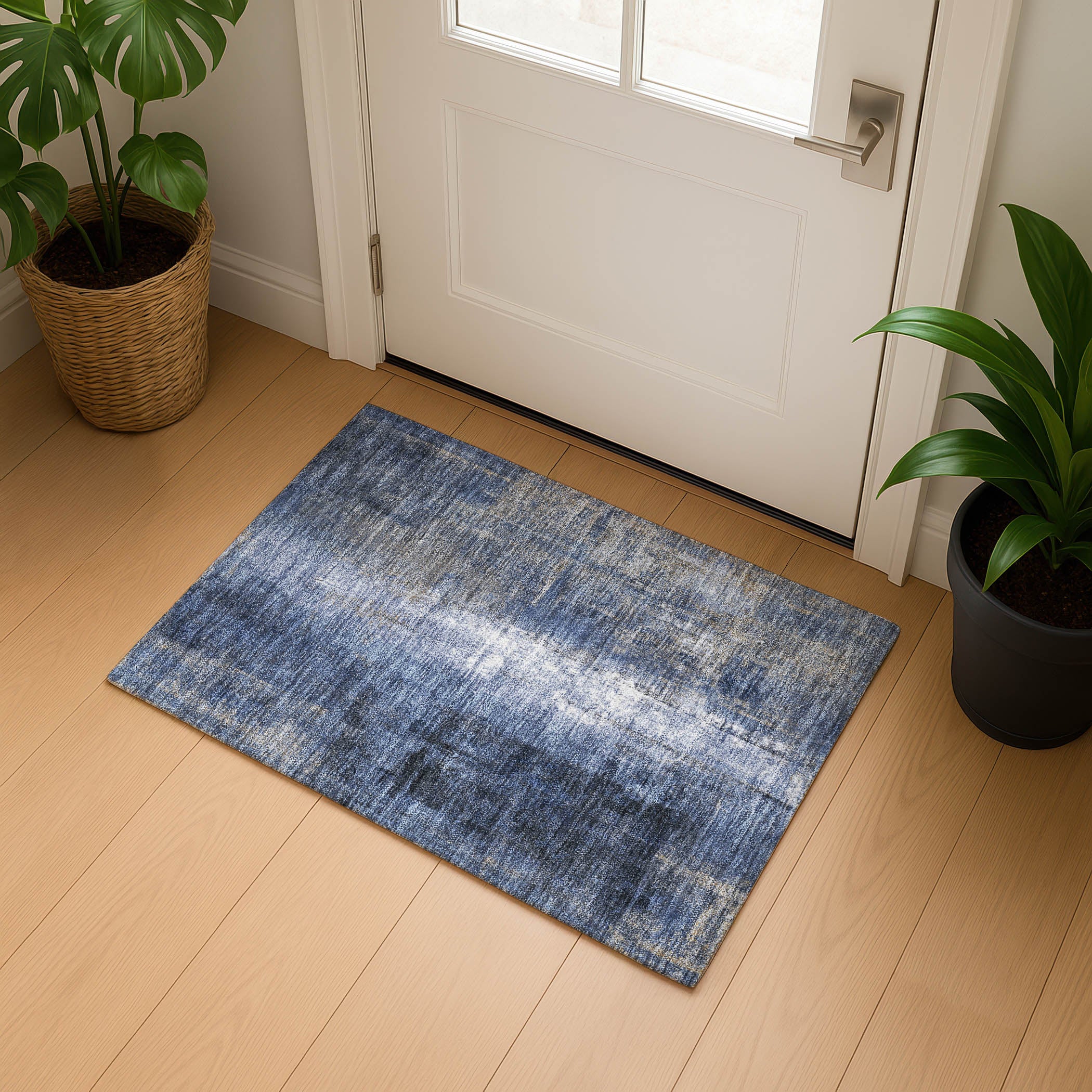Mdina Machine Washable Transitional Navy Blue Rug 1'8" x 2'6" #shape_Rectangle