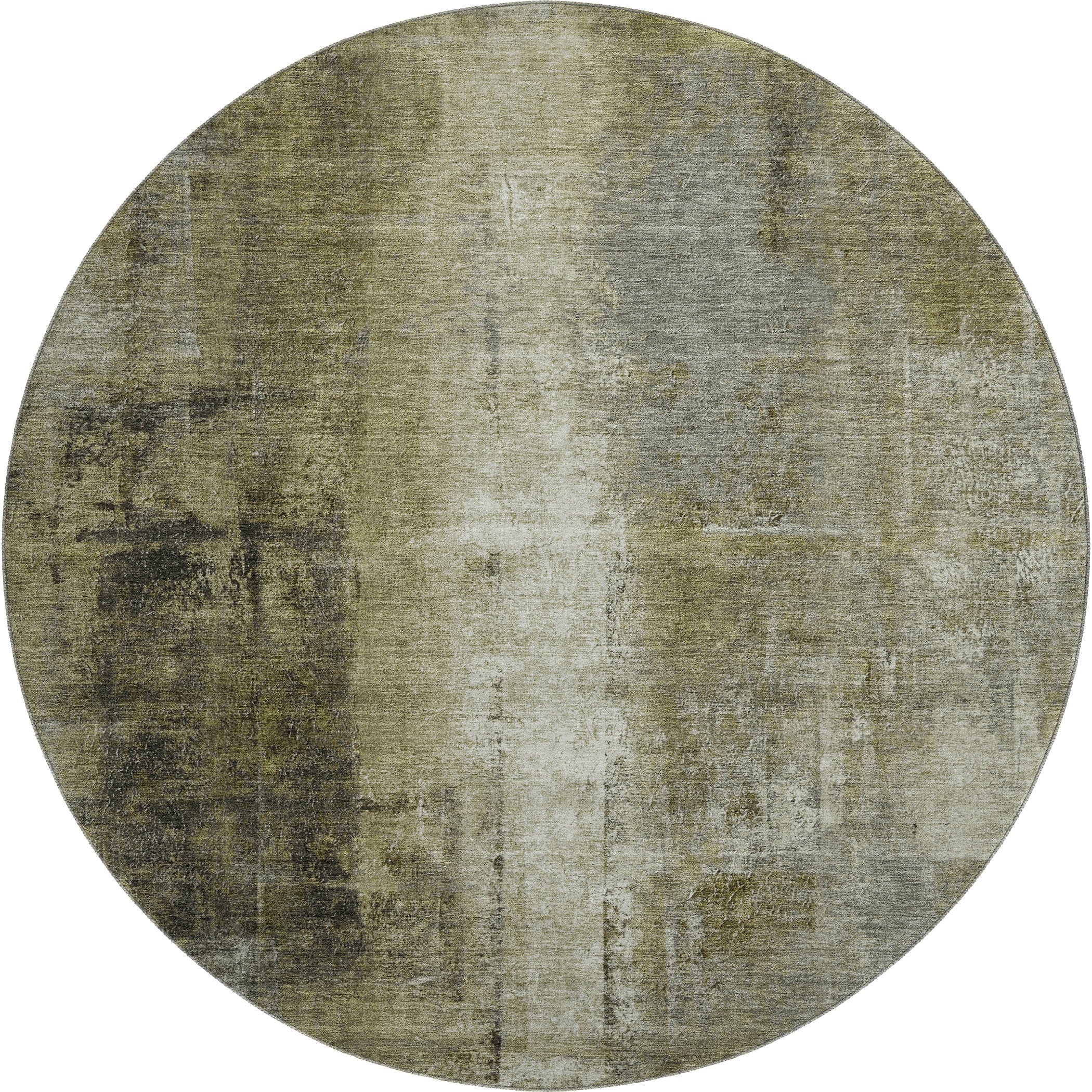 Mdina Machine Washable Transitional Olive Green Rug 8' x 8' #shape_Round
