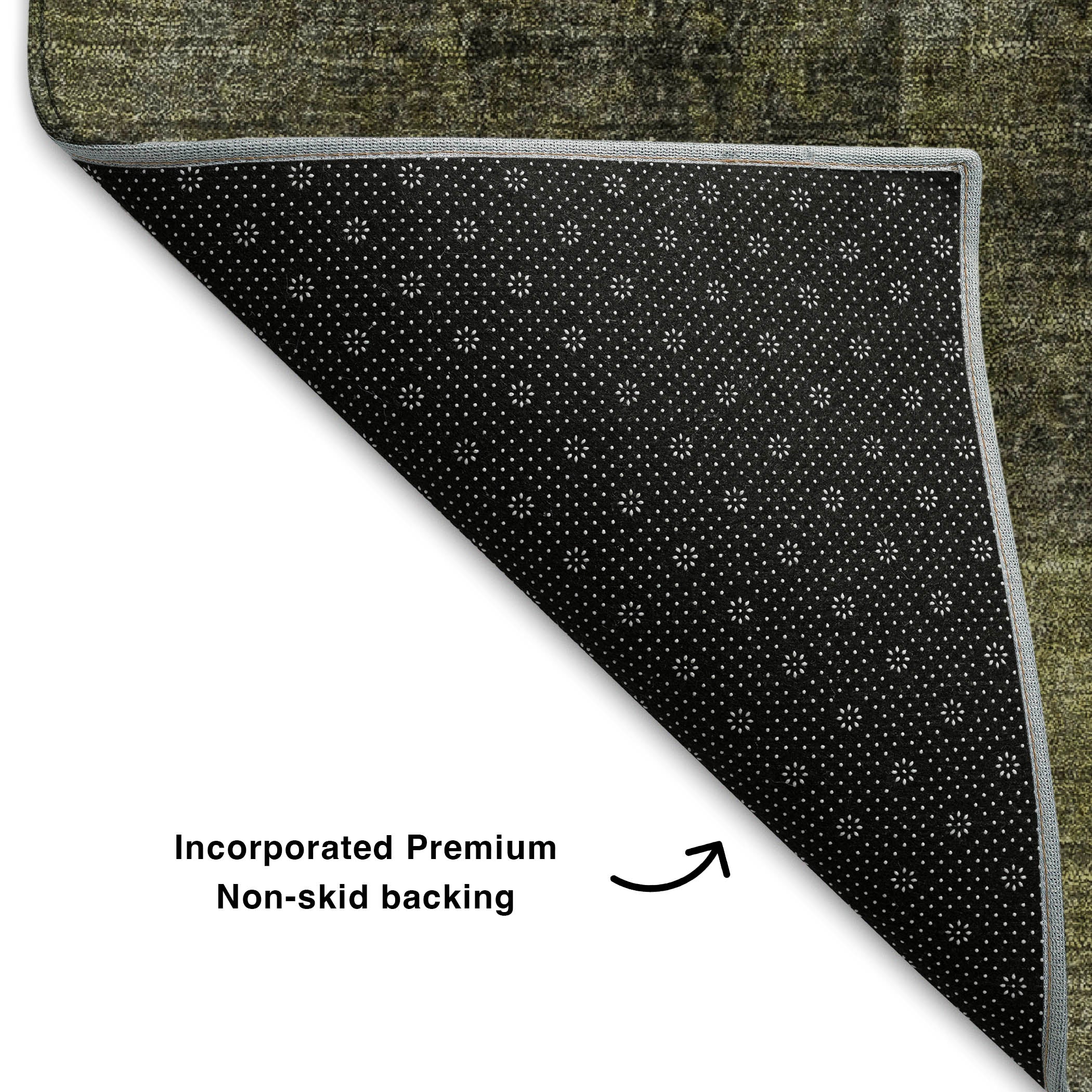 Mdina Machine Washable Transitional Olive Green Rug 1'8" x 2'6" #shape_Rectangle