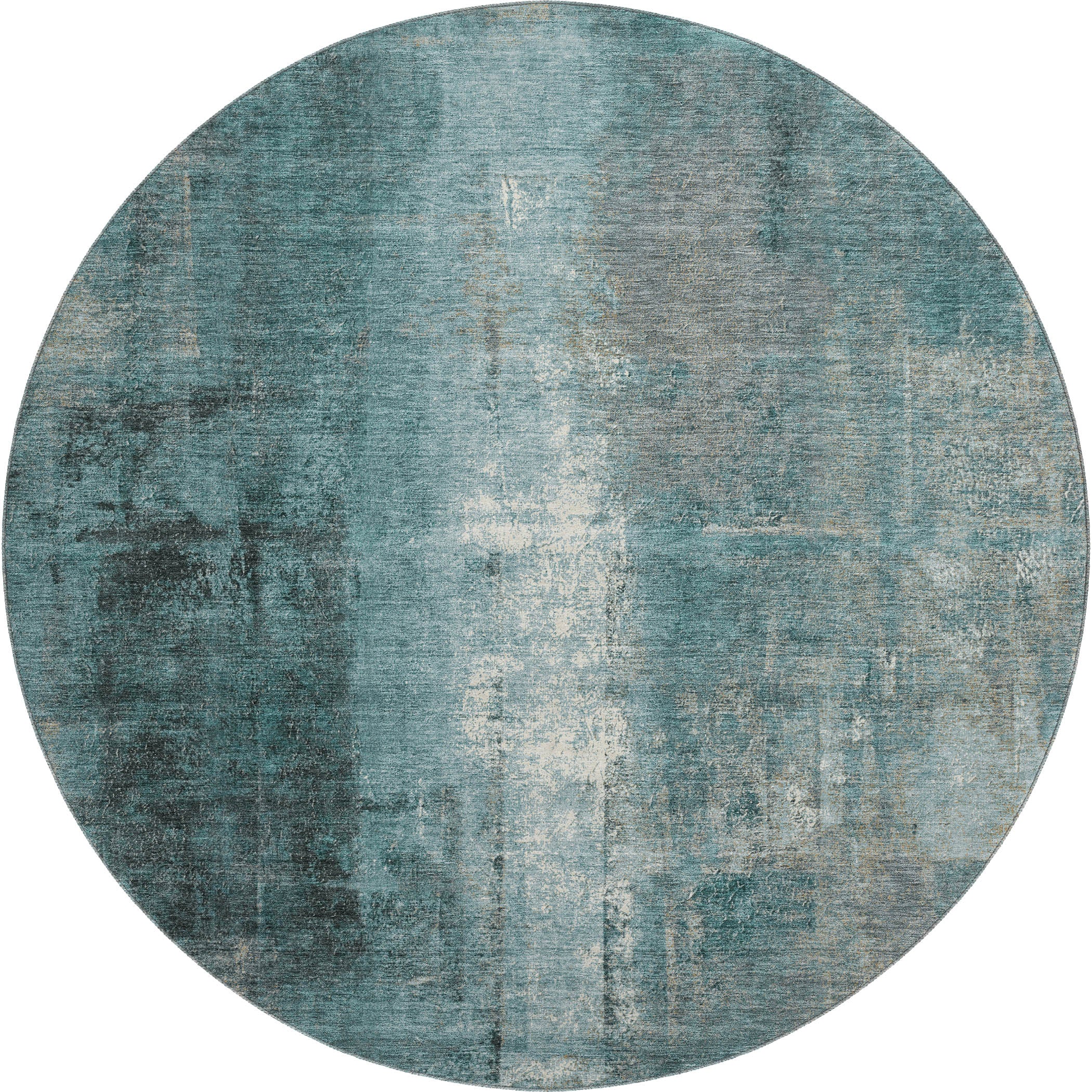 Mdina Machine Washable Transitional Teal Rug 8' x 8' #shape_Round