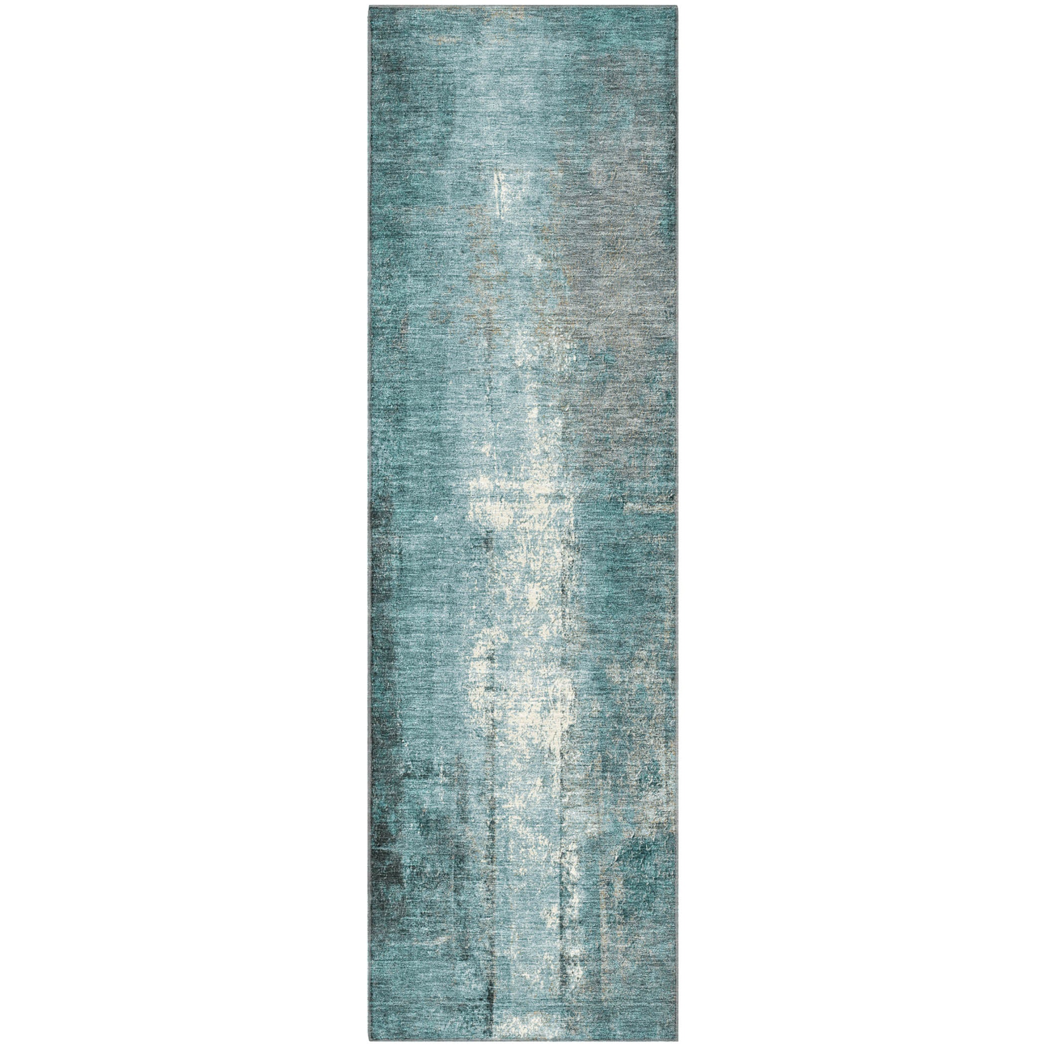 Mdina Machine Washable Transitional Teal Rug 2'3" x 7'6" #shape_Runner