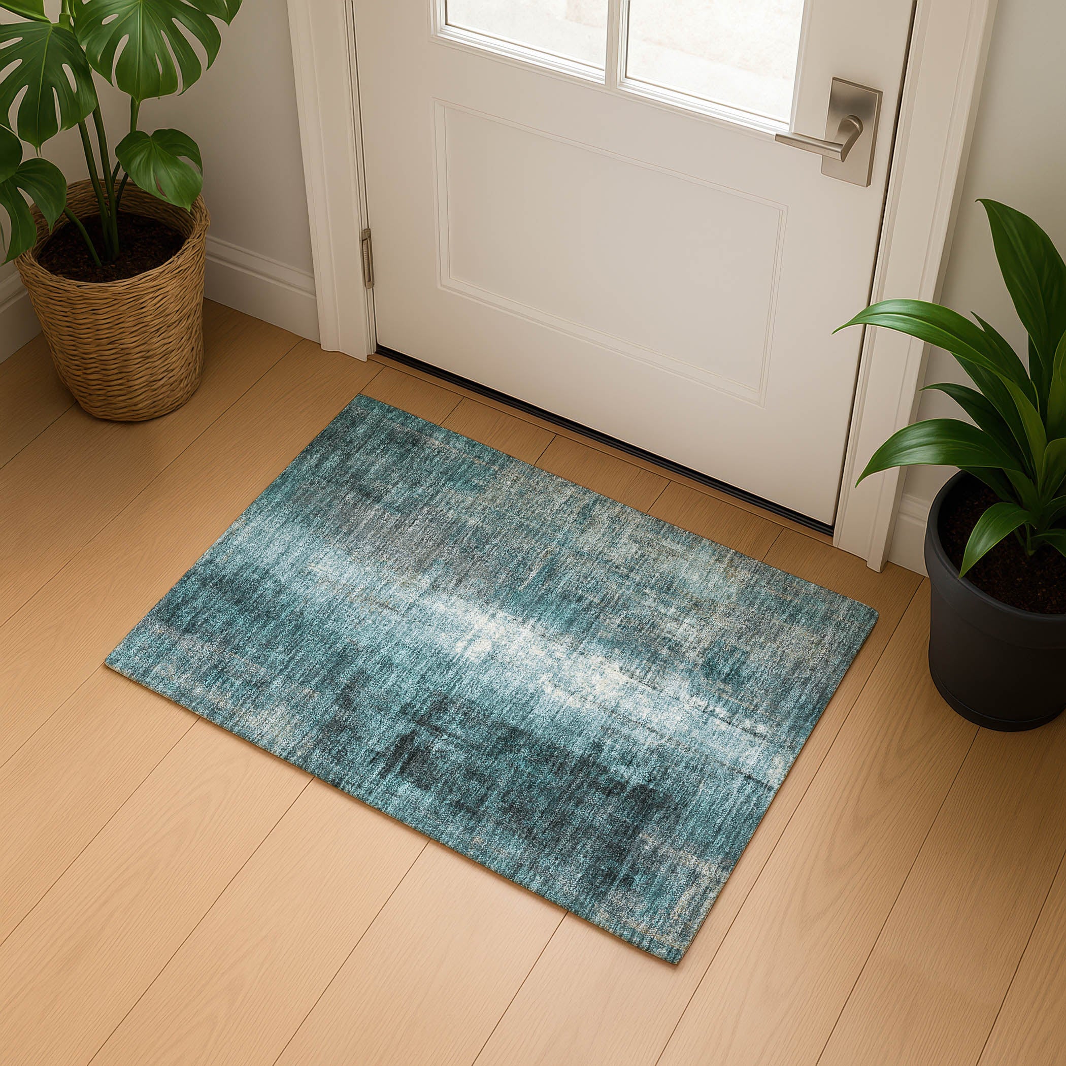 Mdina Machine Washable Transitional Teal Rug 1'8" x 2'6" #shape_Rectangle