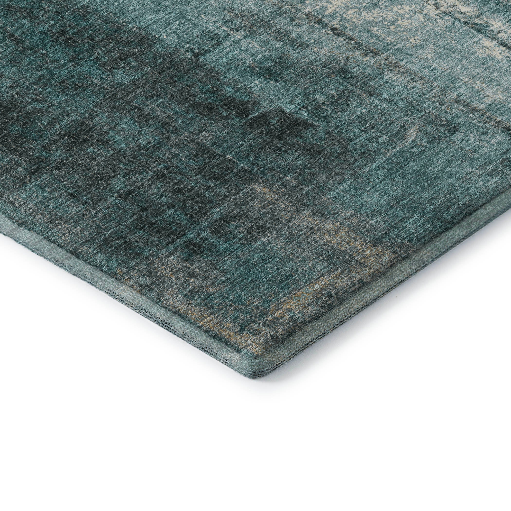 Mdina Machine Washable Transitional Teal Rug 1'8" x 2'6" #shape_Rectangle