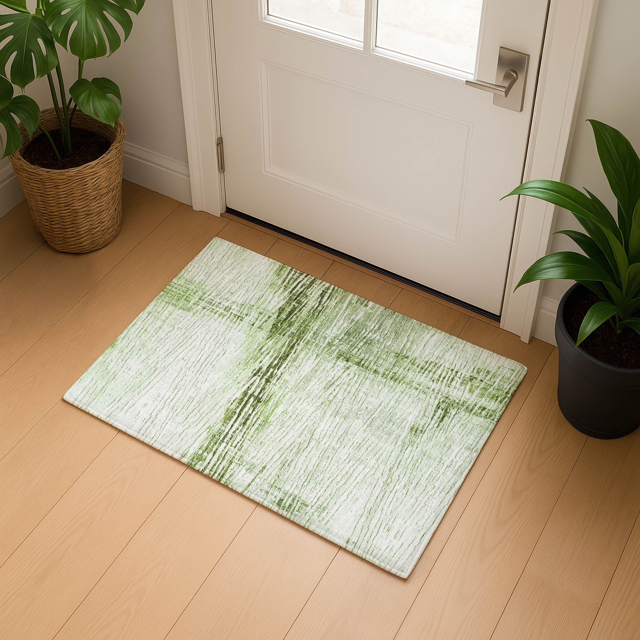 Dubrovnik Machine Washable Transitional Aloe Green Rug 1'8" x 2'6" #shape_Rectangle
