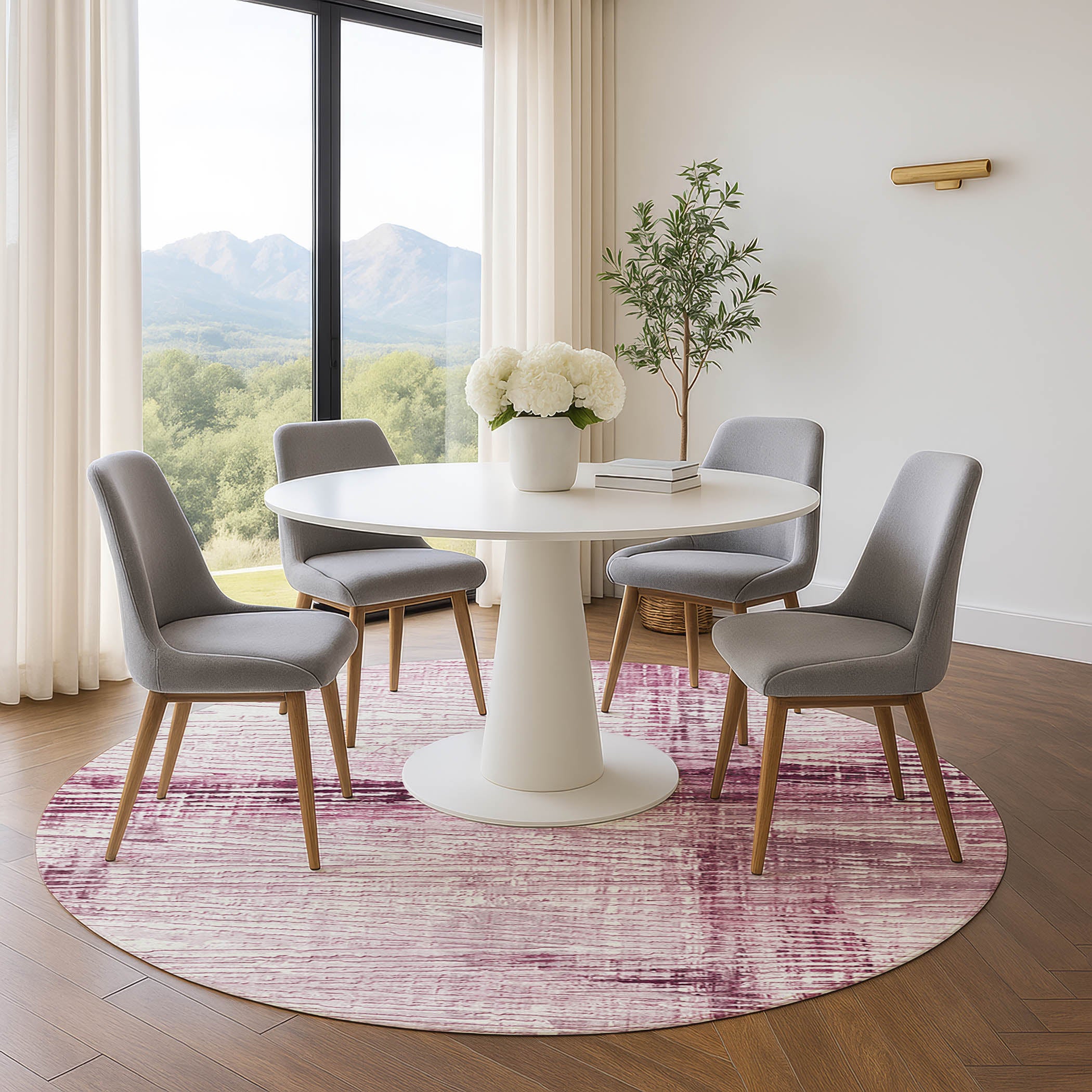 Dubrovnik Machine Washable Transitional Blush Pink Rug 8' x 8' #shape_Round